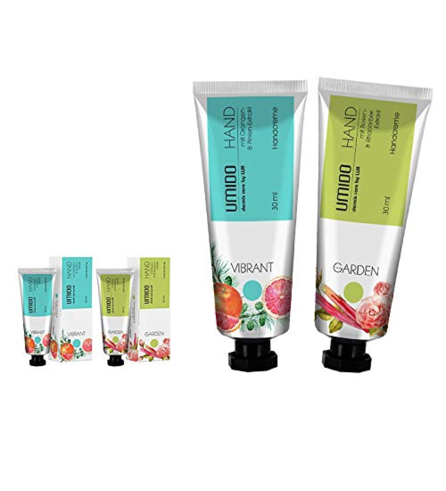 Umido 2 pieces set hand cream set 30 ml |1x orange extract & pine extract |1x rose extract & rhubarb extract |Without Parabens |Cream |Care cream |Hand lotion |Hand cream mini