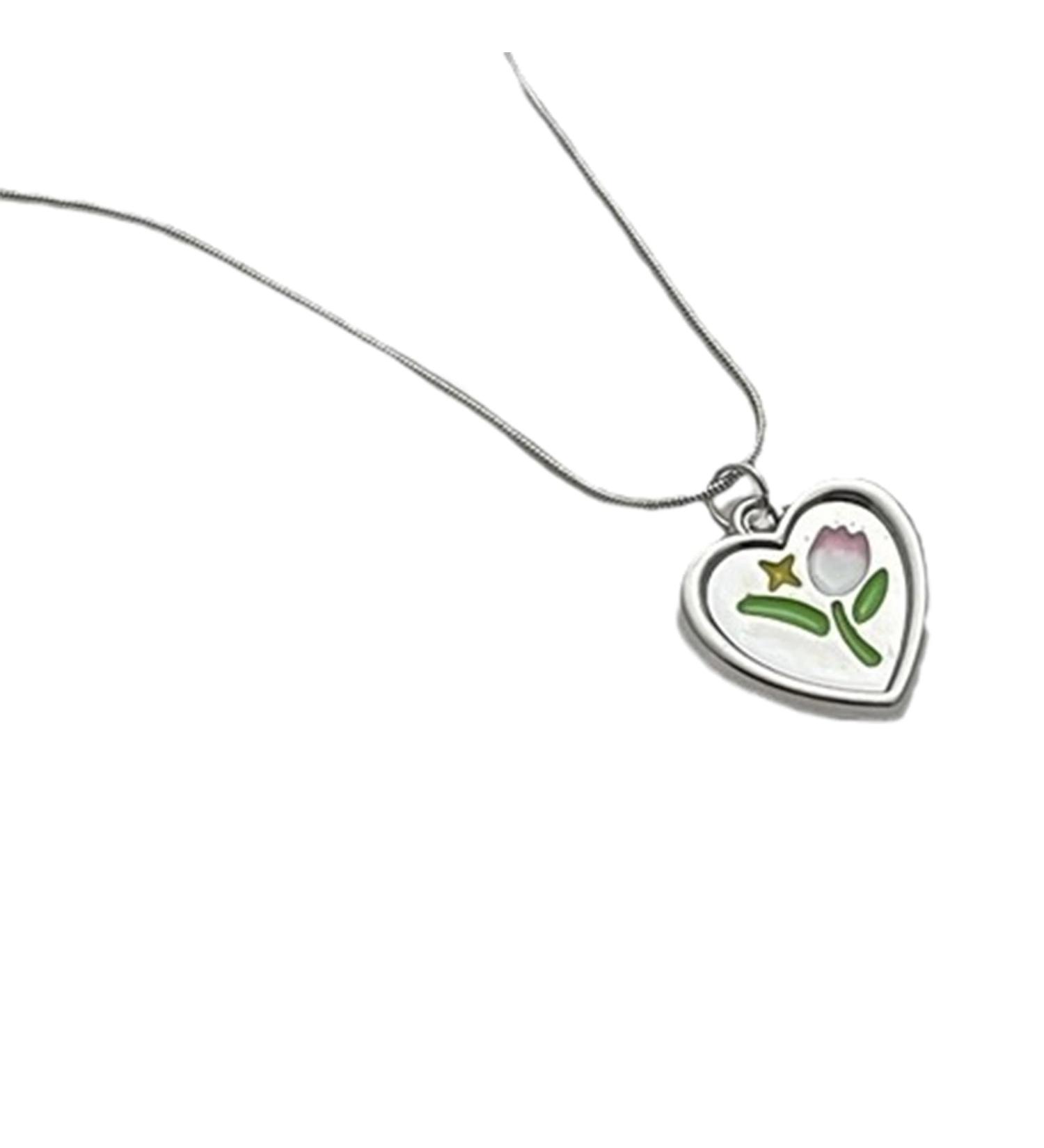 Oralgos Adjustable Love Shape Necklace - Tulip Heart Pendant Collarbone Chain | Elegant French Style Accessories for Women - Buy Online on GoSupps.com