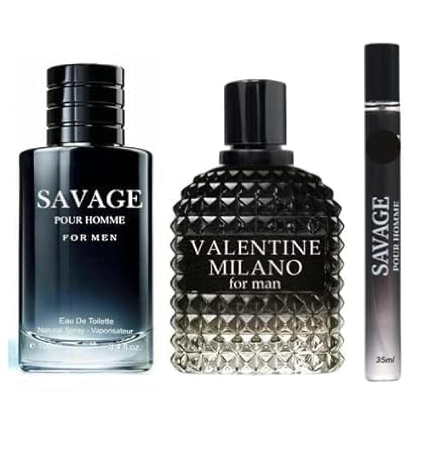 Savage Pour Homme & Valentine Milano for Man Cologne Combo Set for Men - Eau De Toilette Natural Spray 3.4 Fl Oz Each Pack of 3 - Buy Online on GoSupps.com