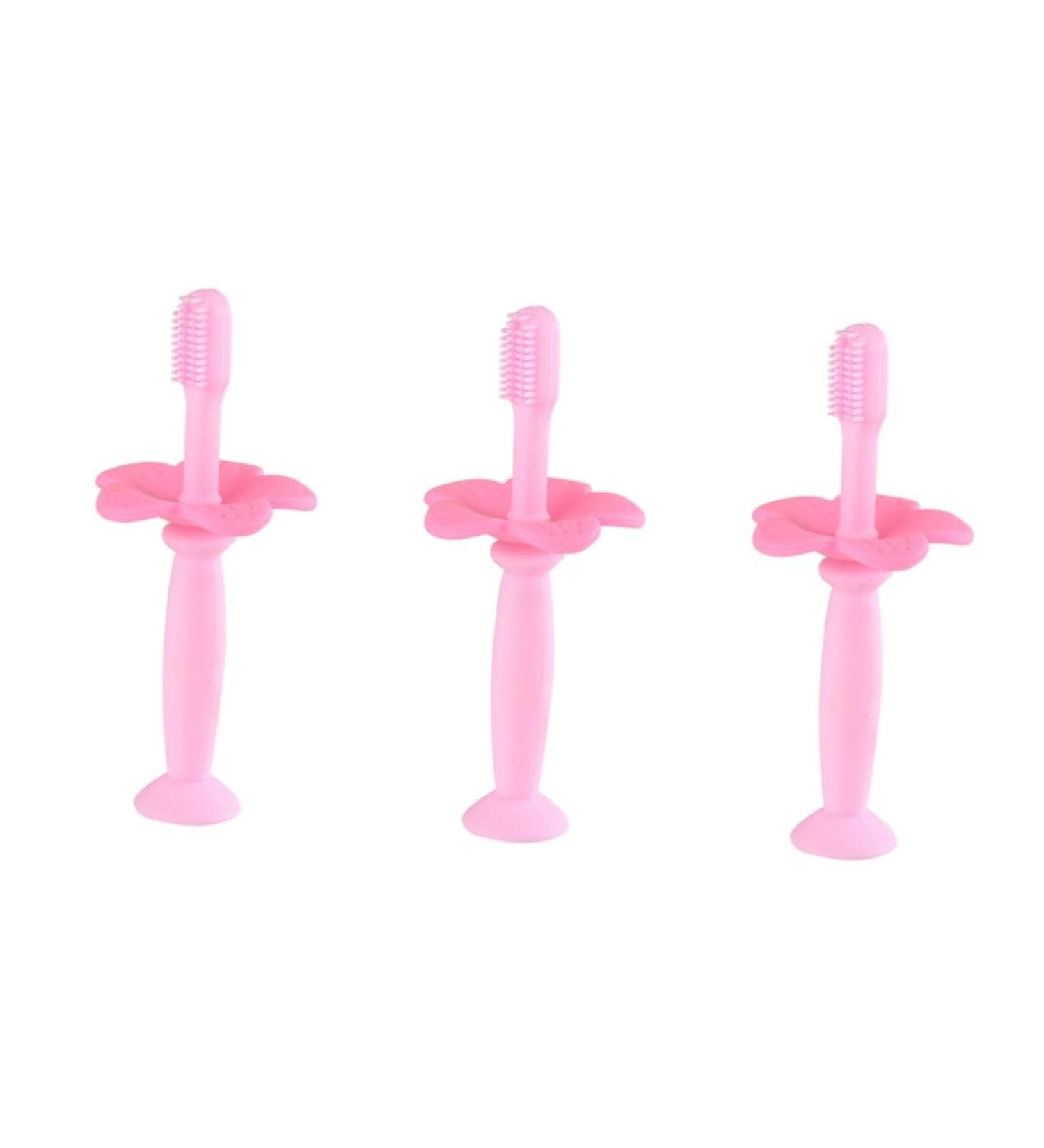Healvian 3-Pack Silicone Baby Toothbrushes - Soft Bristles Child-Friendly Design Perfect for Baby Training Pink Protector Wall - Buy Online on GoSupps.com
