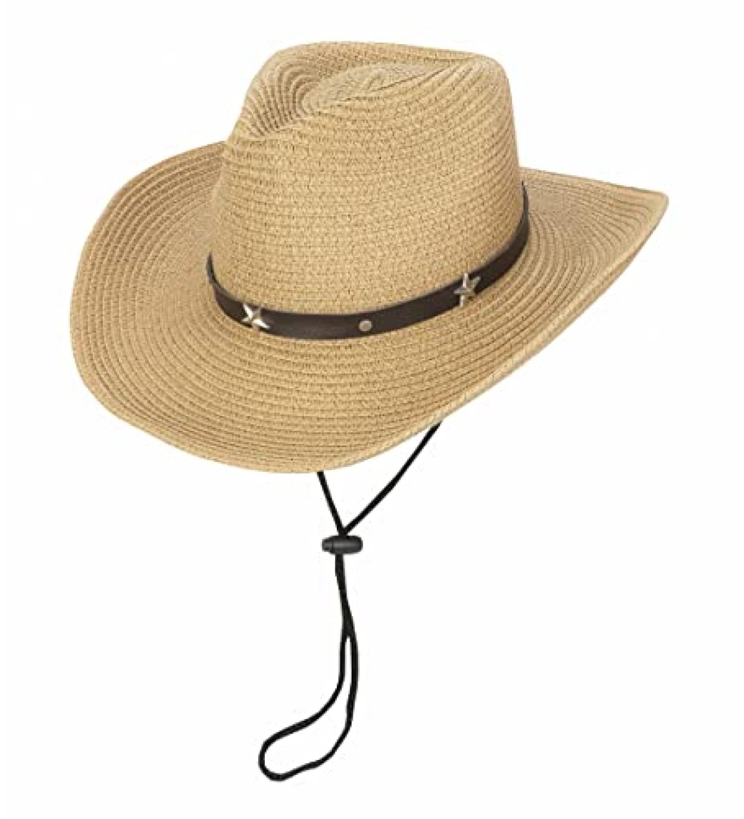 Khaki Straw Cowboy Cowgirl Hat with Wide Brim Sun Protection - Men Women Western Style - Buy Online on GoSupps.com