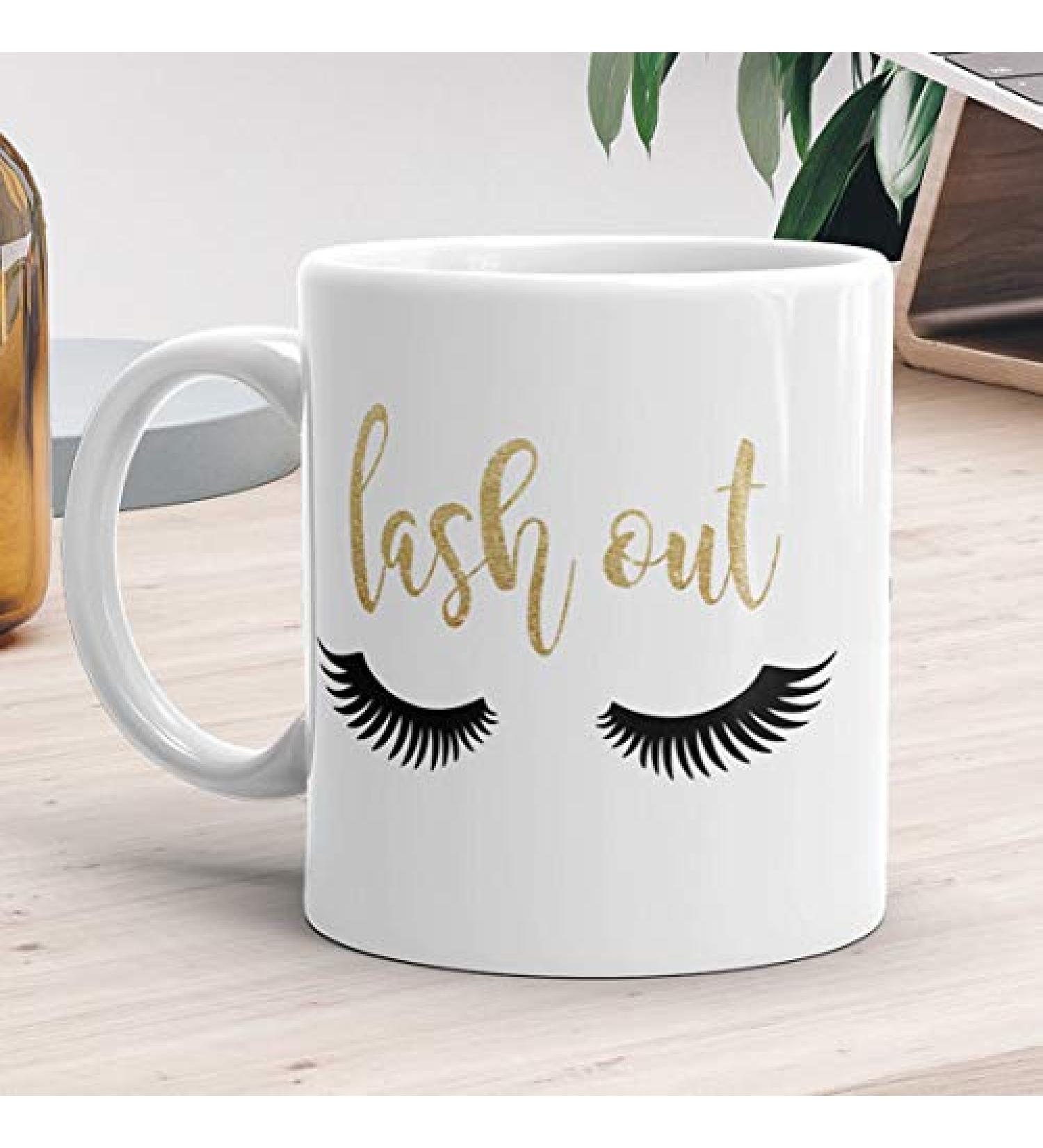 Funny Mug 11oz or 15oz - Lash Out - Makeup Lover Gift Coffee Cup Mascara Eyelash Make-up Mugs Lashes Eyelashes Faux Gold Glitter MUA Glamour