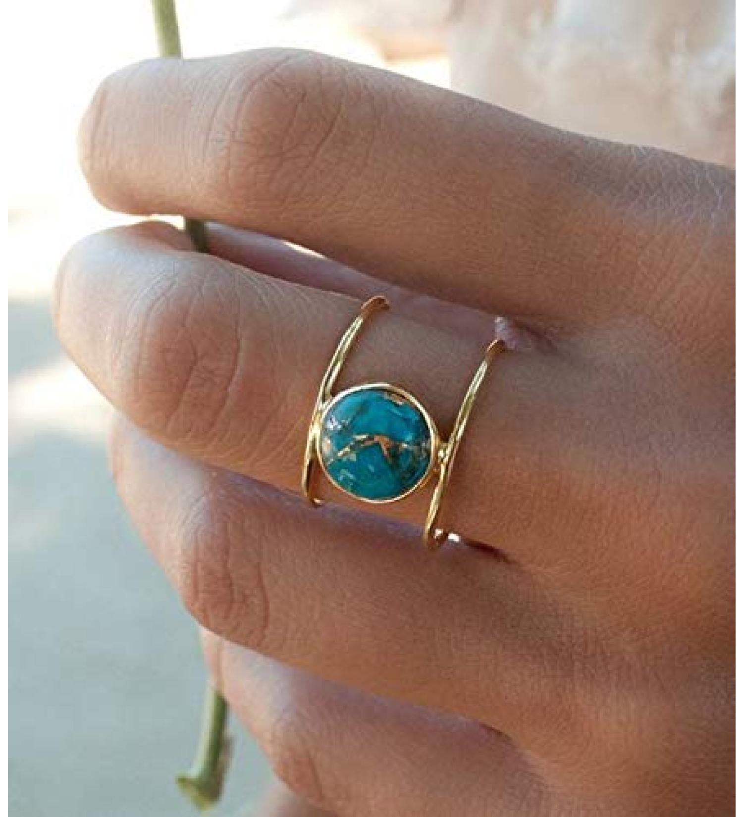 18K Gold Filled Turquoise Anniversary Ring - Women's Fashion Jewelry Gift - Buy Online on GoSupps.com