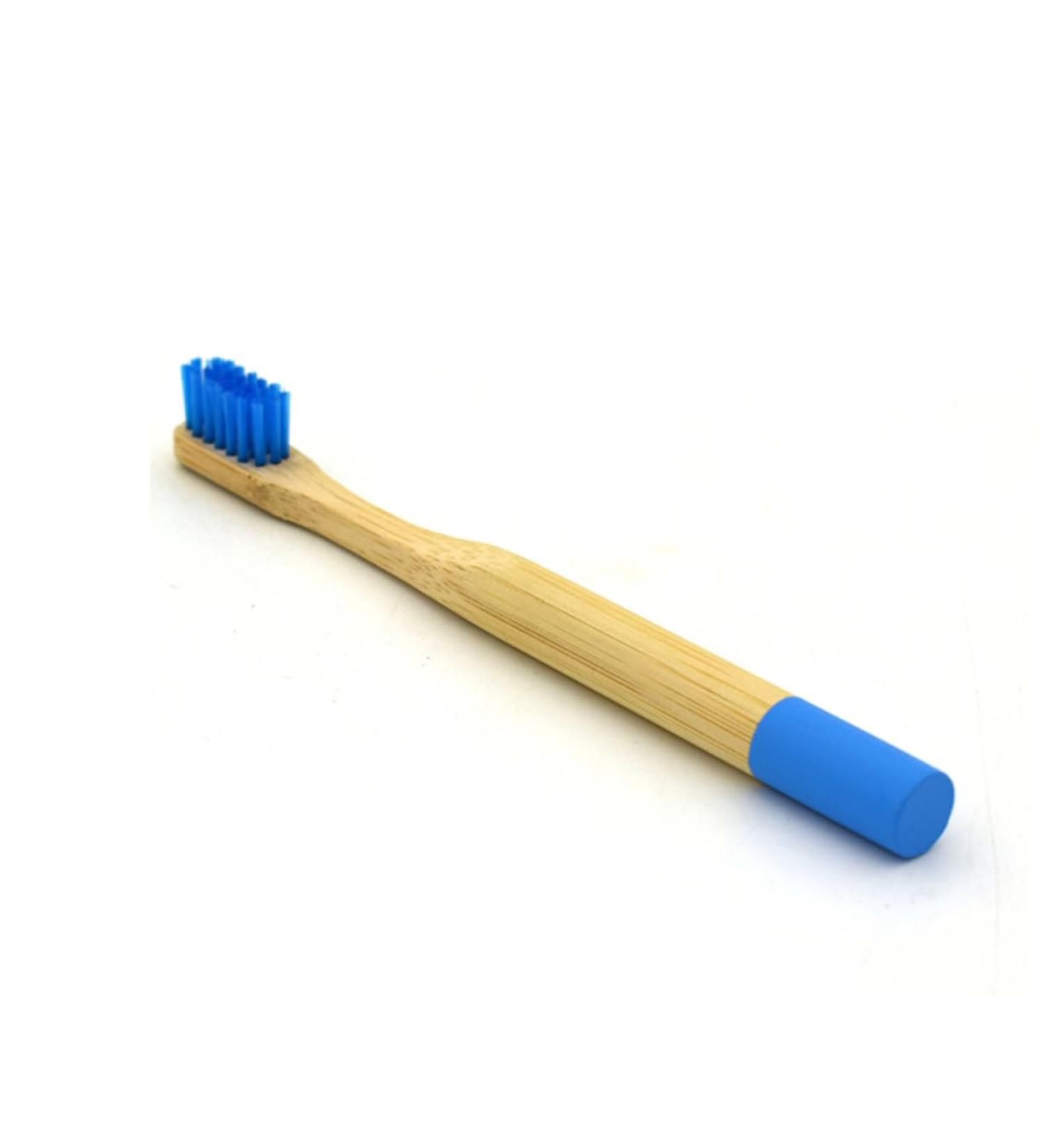 Eco-Friendly Wooden Toothbrush with Round Handle - Blue Bristles | 1 Pack - Ideal for Sustainable Oral Care - Buy Online on GoSupps.com