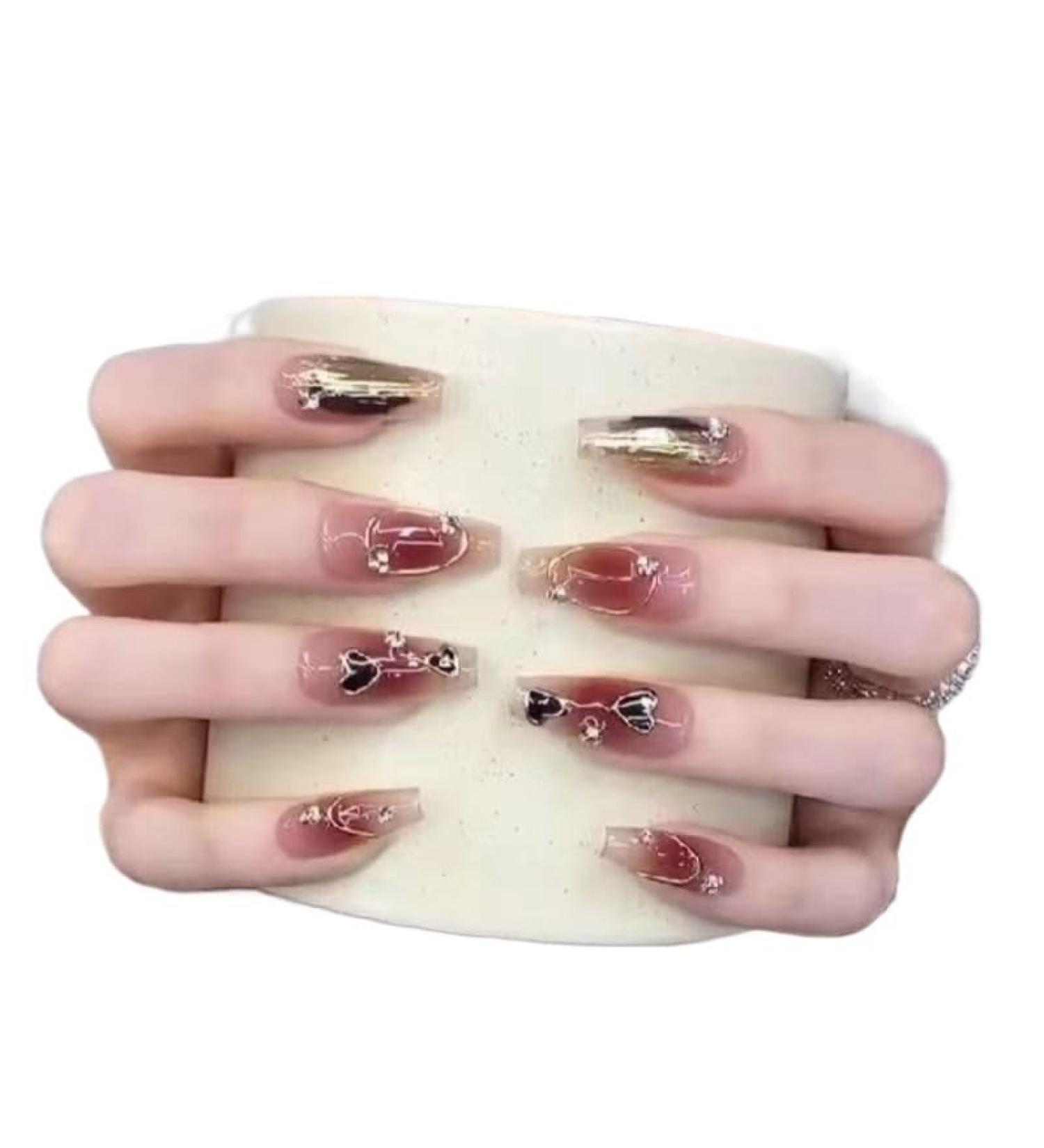 Temperament manicure irregular blush in autumn and winter love hand-worn nail fashion whitening finished nail patch.(L) - Buy Online on GoSupps.com