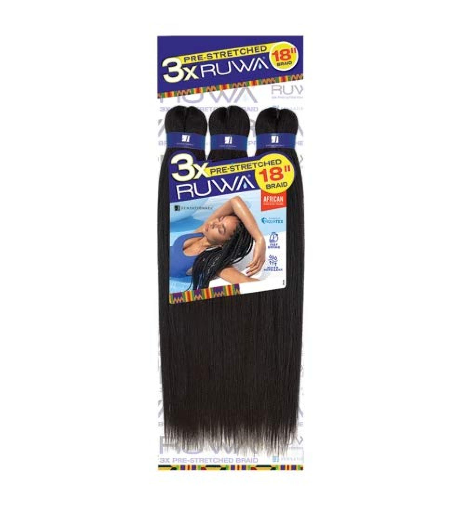 Sensationnel Crochet Braids X-Pression 3X Ruwa Pre-Stretched Braid 18" (5 Pack, 1B) 18 Inch (Pack of 5) 1B