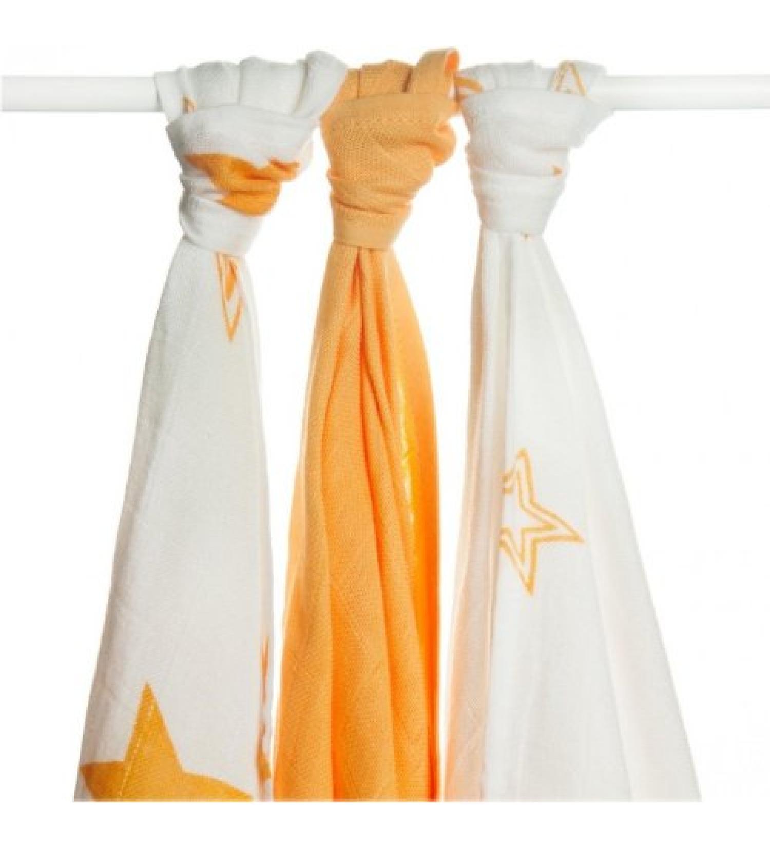 Muslin nappies Bamboo 70x70 set of 3 orange star