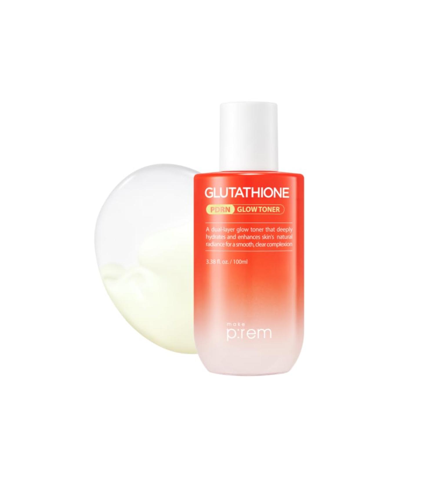 Make P:REM Glutathione PDRN Glow Toner Antioxidant Radiance Booster with Dual Layer Moisture & Smoothing Formula for Sensitive Skin Korean Skin Care 3.38 fl oz 100ml