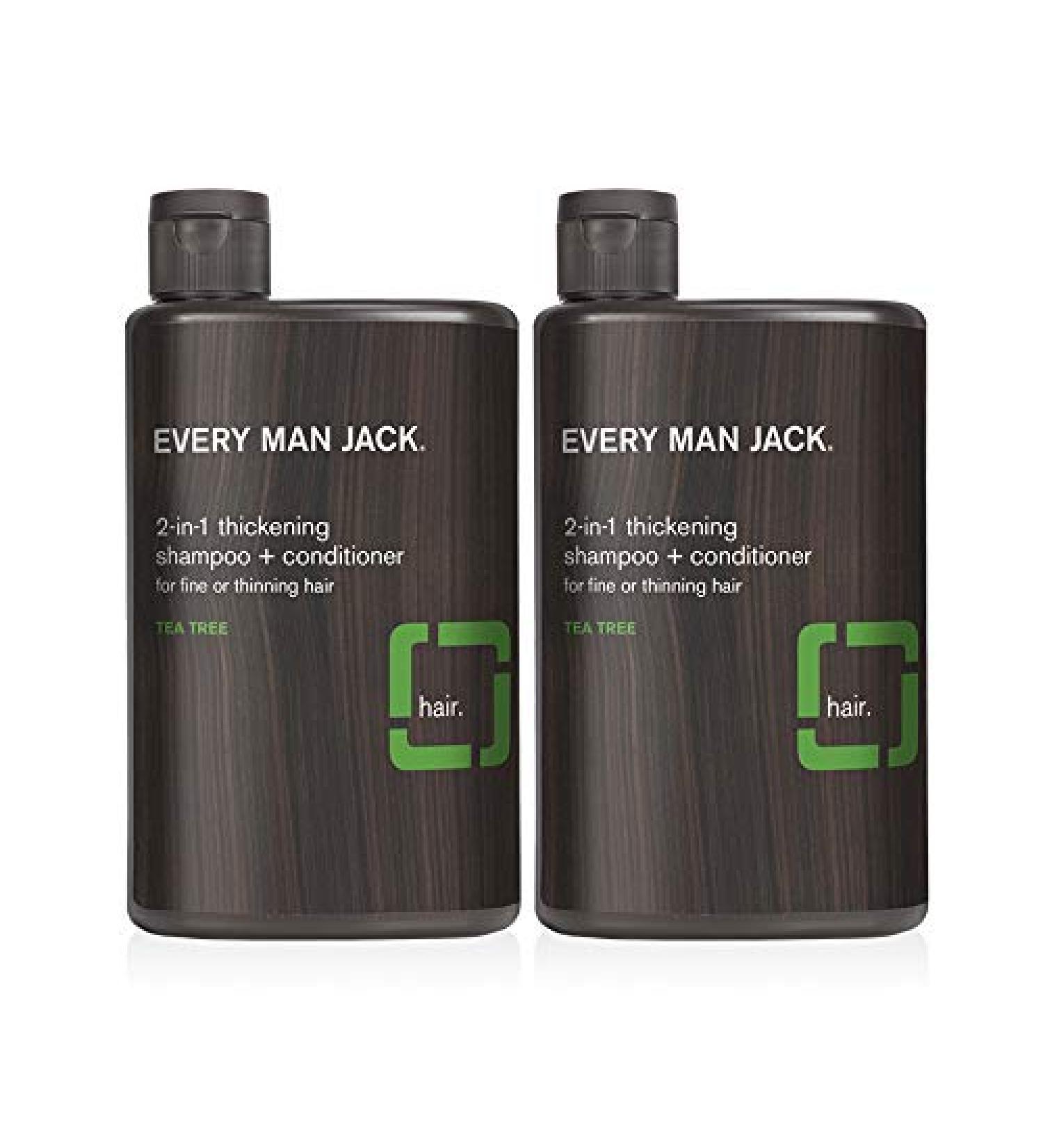 Every Man Jack 2-in-1 Thickening Shampoo + Conditioner - Coconut, Aloe, Tea Tree Oil - Twin Pack - Buy Online on GoSupps.com