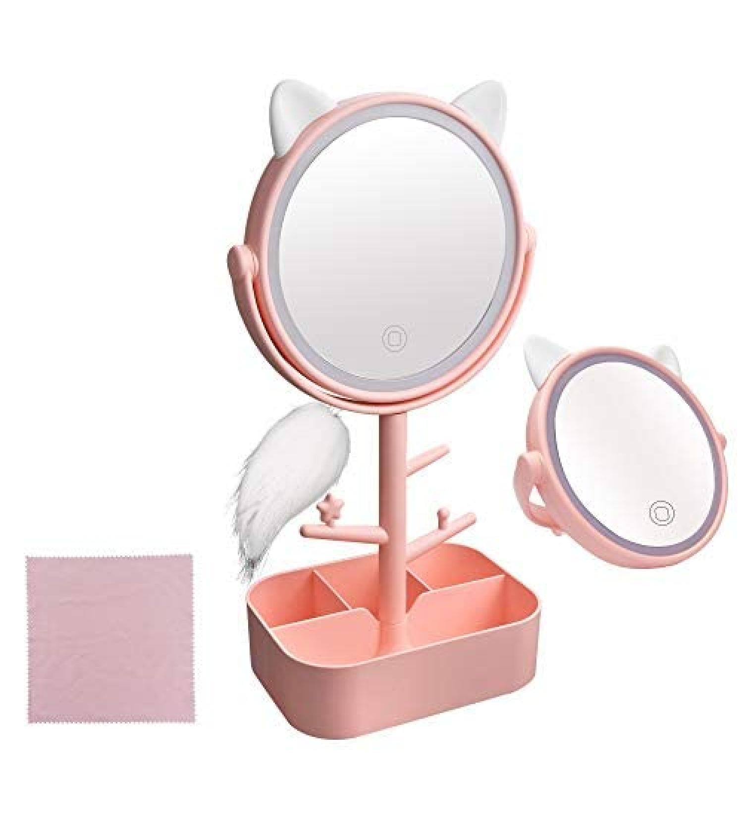 Touch-Screen Vanity Mirror with Lights & Desk Mirror Lights, Portable HD Cosmetic Lighted Mirror - Pink - Buy Online on GoSupps.com