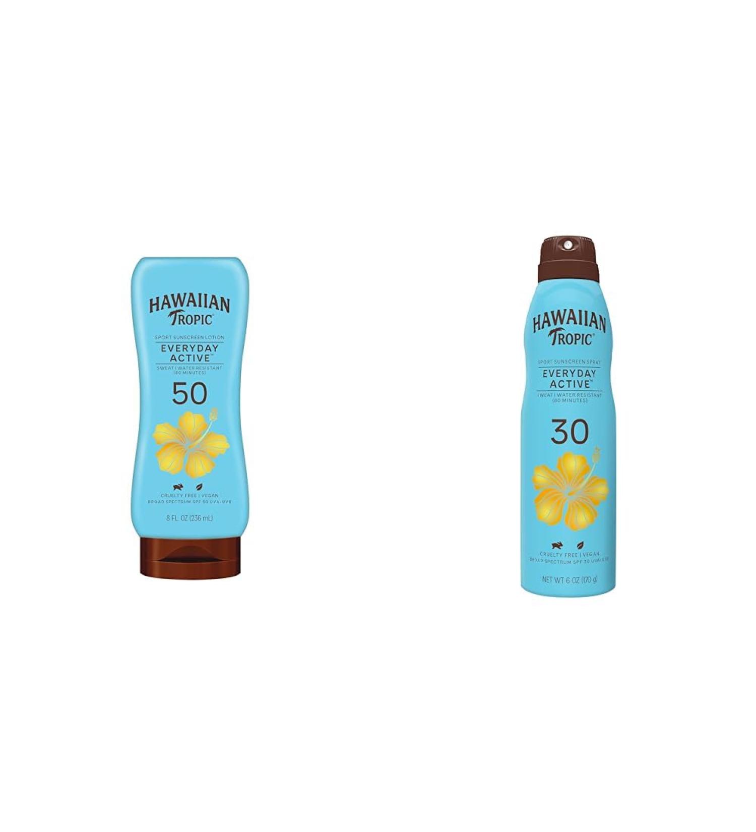 Hawaiian Tropic Everyday Active Sunscreen Lotions SPF 50 8oz and SPF 30 Clear Spray 6oz Bundle - Buy Online on GoSupps.com