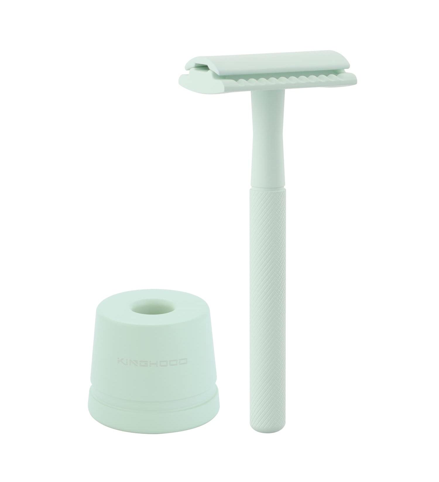 Kinghood Double Edge Safety Razor Set with Stand - Mint Green (10 Blades) | For Men and Women - Buy Online on GoSupps.com