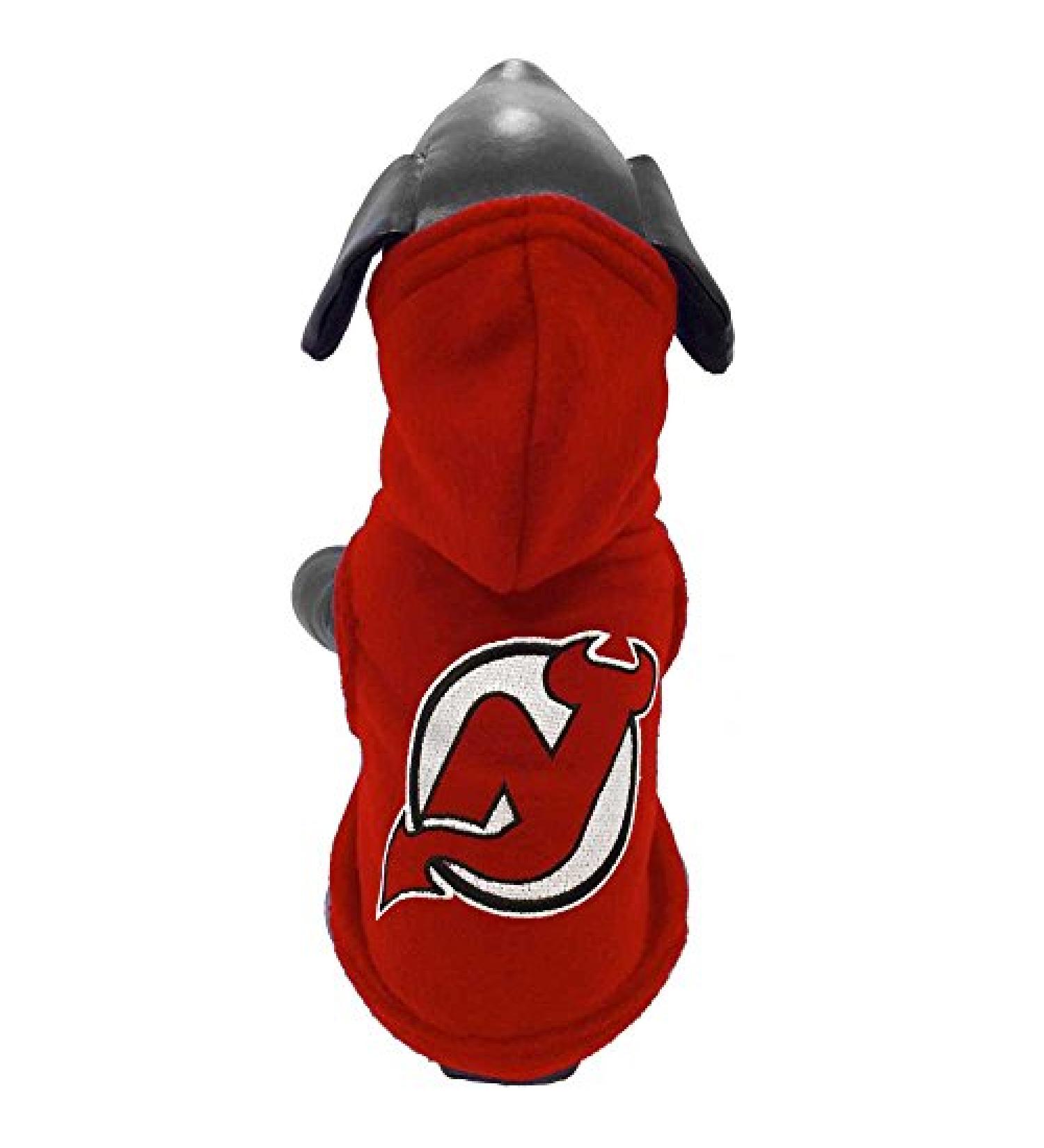 All Star Dogs NHL New Jersey Devils Polar Fleece Hooded Dog Sweatshirt New Jersey Devils X-Small Red