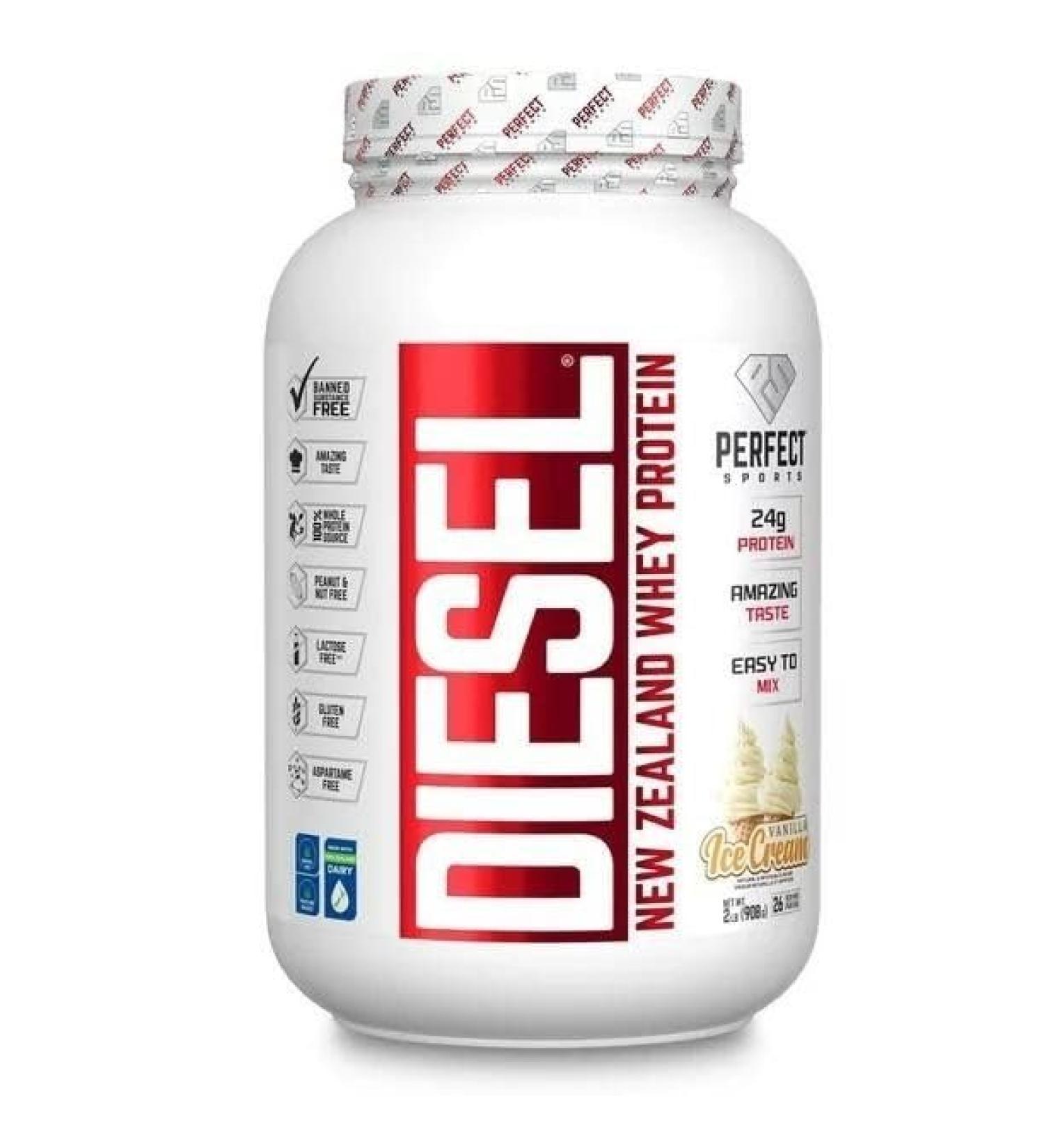 PERFECT Sports Diesel Whey Protein Powder | New Zealand Grass-Fed & Pasture Raised - 2 LB (Vanilla Ice Cream) - Buy Online on GoSupps.com