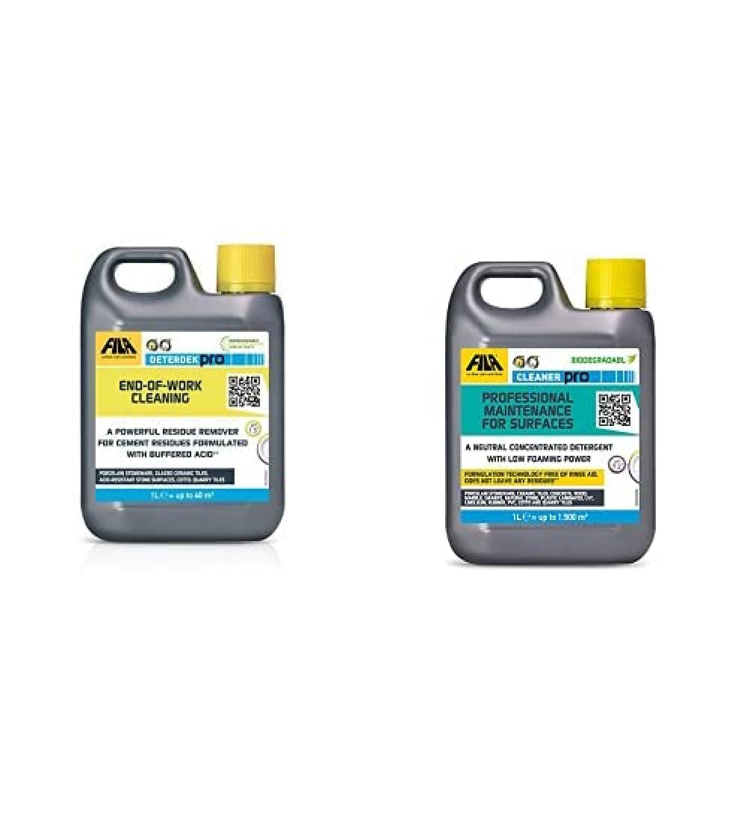 FILA Surface Care Solutions DETERDEK PRO Cement Remover and Brick/Patio Acid Cleaner Porcelain Tile 1L Bundle with FILA Surface Care Solutions CLEANER PRO - Hard Floor Cleaner Liquid 1L - Buy Online on GoSupps.com