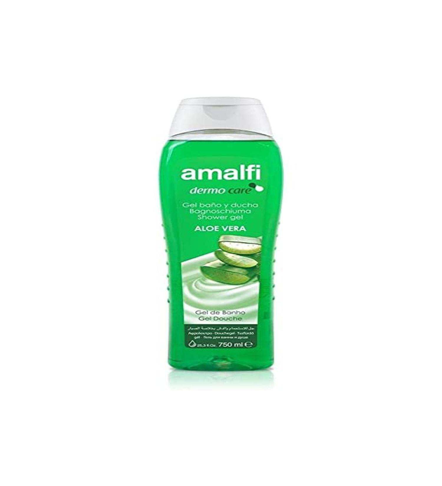 Amalfi Aloe Vera Shower Gel 750ml Hydrates Skin & Reduces Itchiness! Aloe Vera Plant Extract Aids Against Sunburn Aloe Vera Moisturiser combats Premature Ageing Reduce Blemishes & Acne