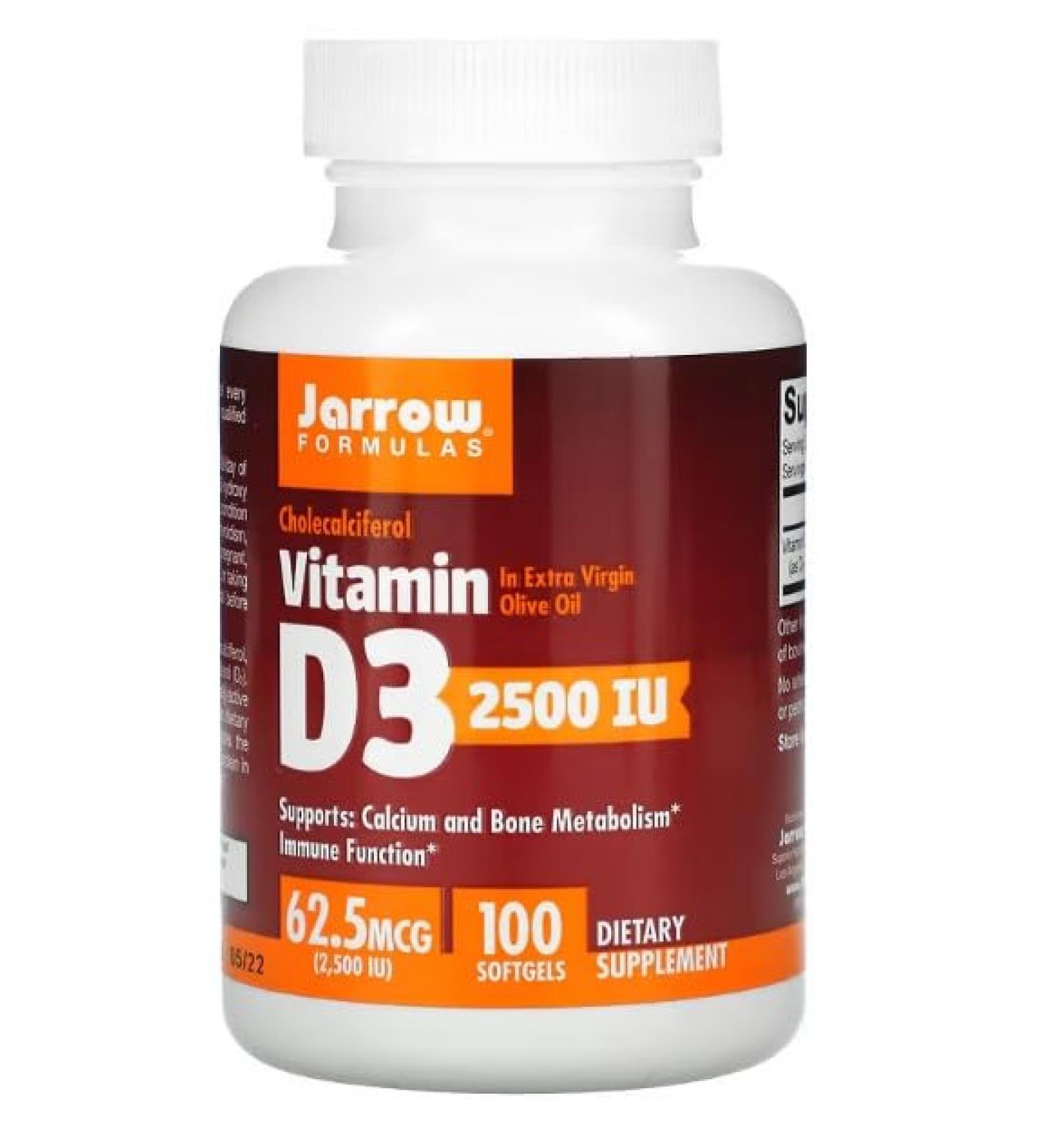Jarrow Vitamin D3 2500 IU - 100 softgels - Bone Strengthening & Immunity - Essential Food Supplement - Buy Online on GoSupps.com