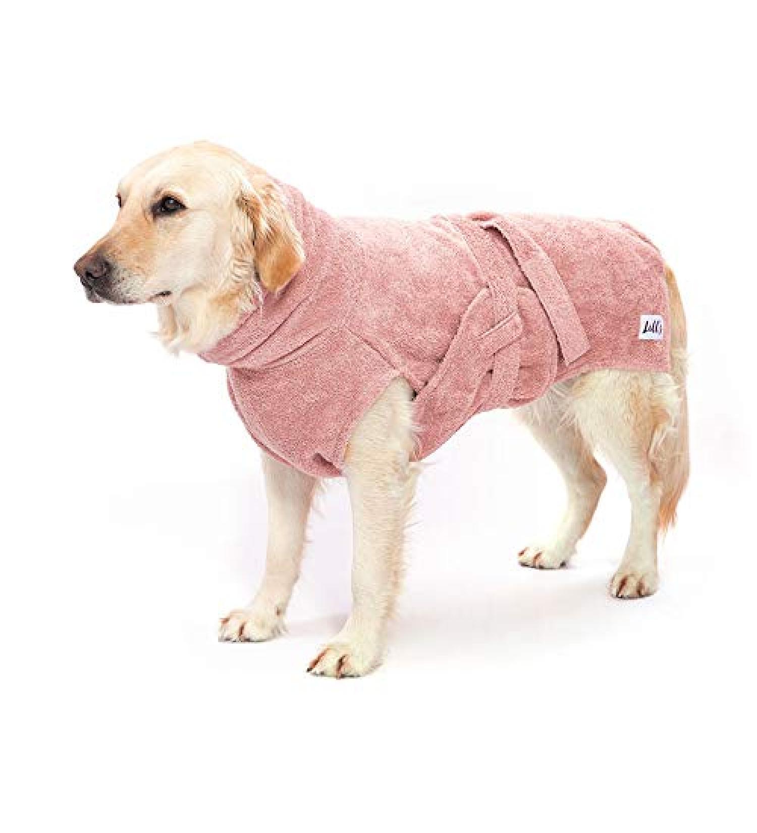 Lills Dog Wadder - 100% Organic Cotton Bathrobe | Extra Absorbent Pinkberry | Size M (55 cm Back Length) - Buy Online on GoSupps.com