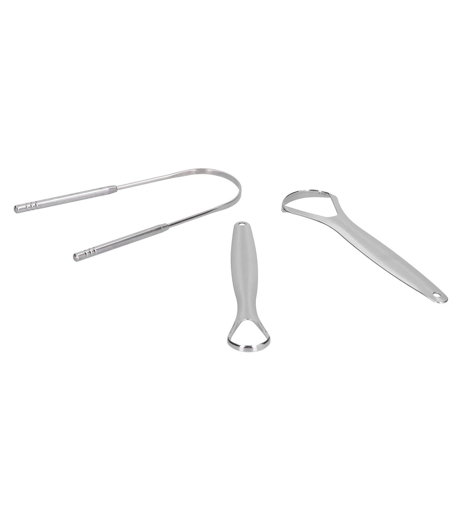 Premium Stainless Steel Tongue Scraper Set - 3-Part Breath Freshening Tool & Cleaner for Oral Care - Buy Online on GoSupps.com