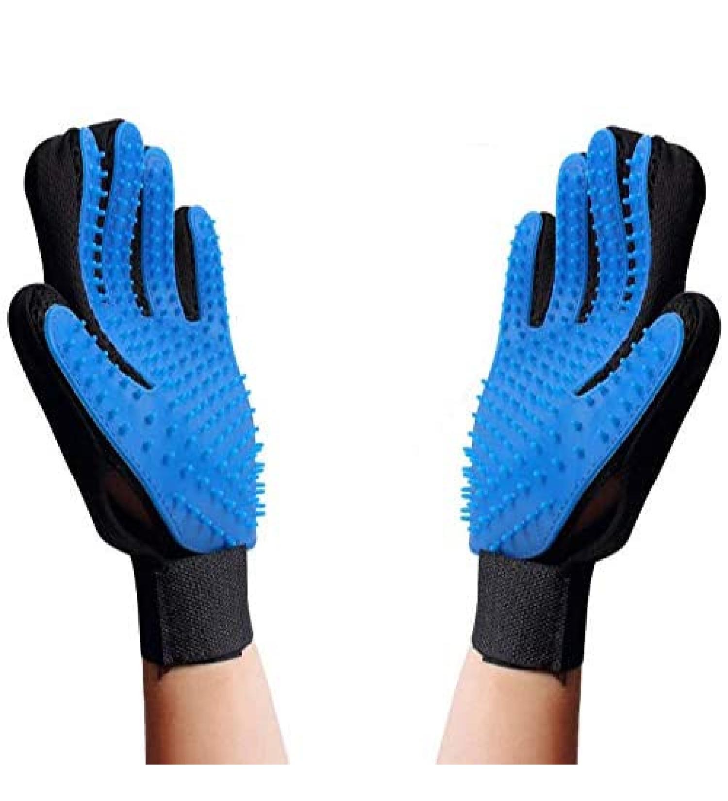 EZONEDEAL Best For Pet Grooming Glove Rubber Brush/Bathing Brush Efficient Pets Hair Remover Perfect for Dogs/Cats/Horses with Long & Short Fur 1 Pair(BLUE) - Buy Online on GoSupps.com