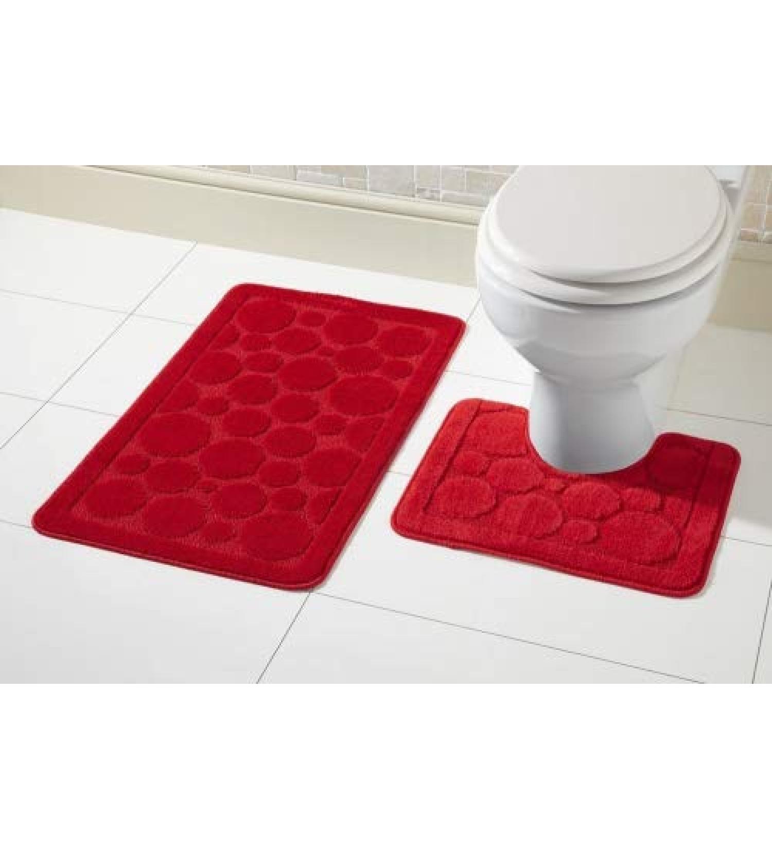 Olivia Rocco 2-part set of bath mat and toilet rack non-slip bathroom set Cali Bubbles Red Bath Mat 50 x 80 cm Pedestal mat 50 x 50 cm