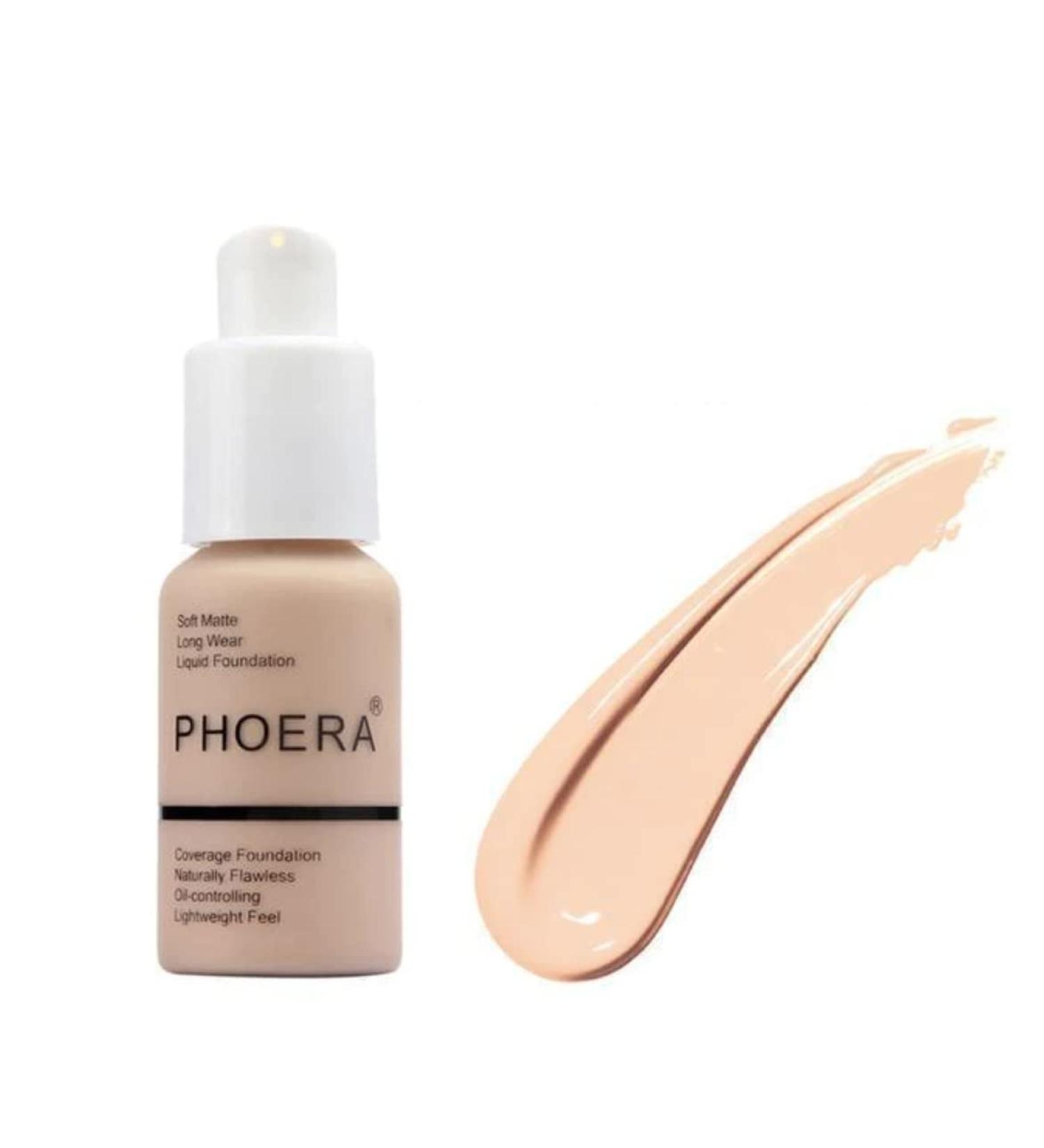 PHOERA Full Coverage Foundation & Concealer 24HR Lightweight Soft Matte Poreless Liquid - Oil-Control Formula - Natural Shade - All Skin Types (107 Honey) - 30ml - Buy Online on GoSupps.com