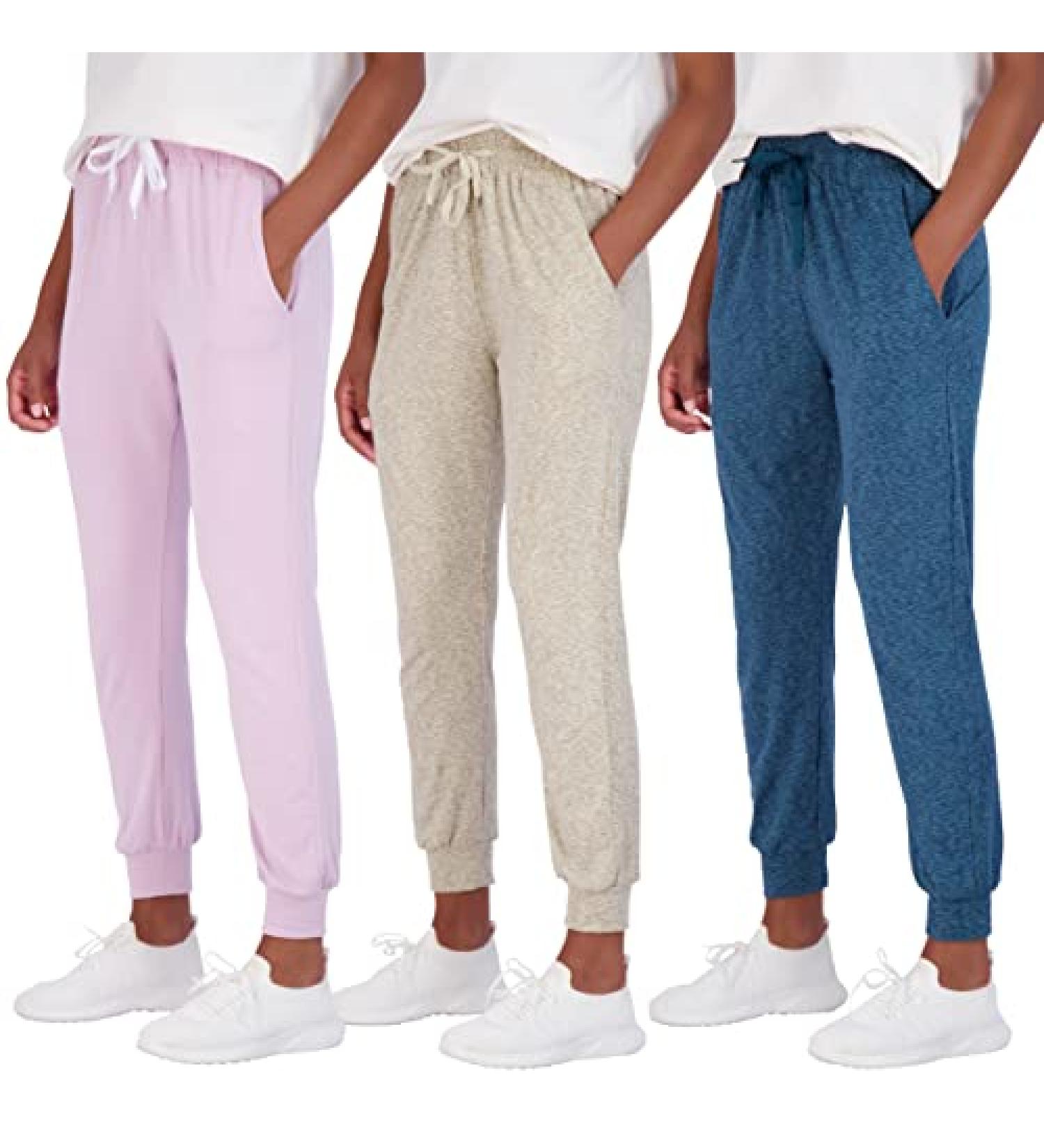 Real Essentials Women's Ultra-Soft Lounge Joggers 3 Pack with Pockets - Small Set 11 (Plus Size Available) - Buy Online on GoSupps.com