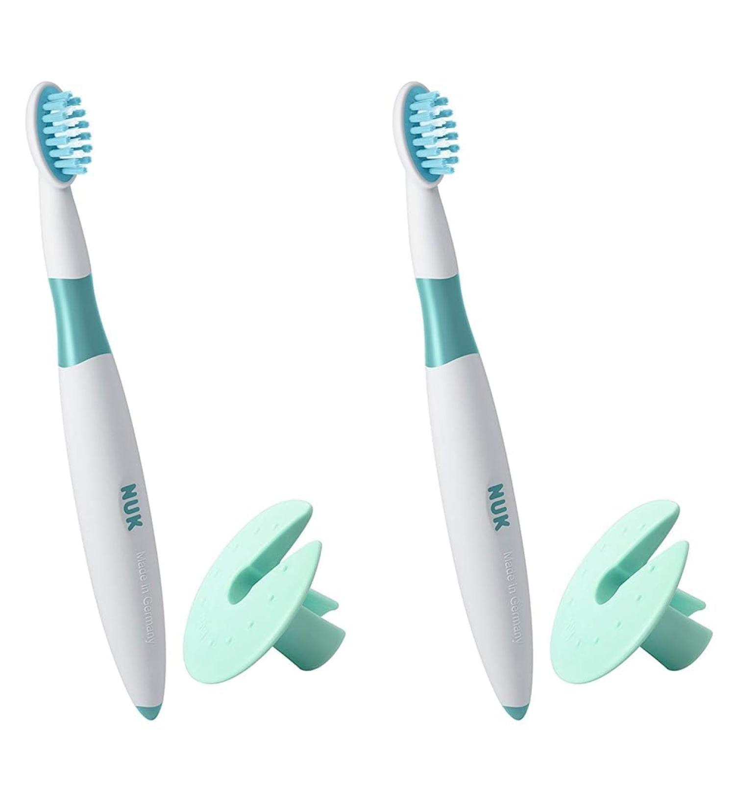 NUK Learning Toothbrush with Protective Ring - Safe Care for First Teeth | Pack of 2 - International Shipping Available - Buy Online on GoSupps.com