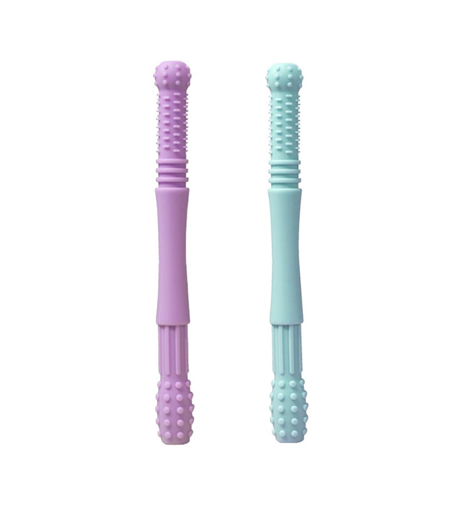 Buy 2 Pack BPA-Free Silicone Baby Bite Rings | Safe Organic Dental Aids with Cleaning Brush - Purple & Blue - Buy Online on GoSupps.com