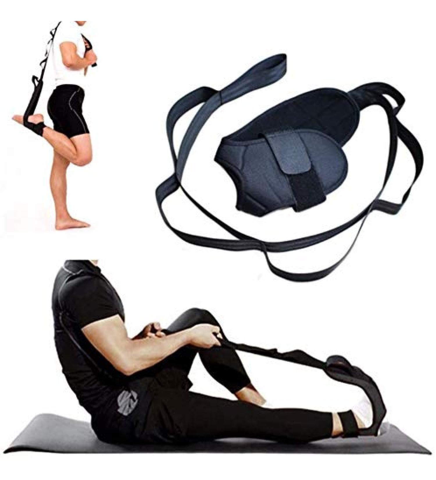 EOM Yoga Stretch Strap Leg Stretcher - Foot Stretching Belt with Loops for Rehabilitation & Gymnastics - Black - Buy Online on GoSupps.com
