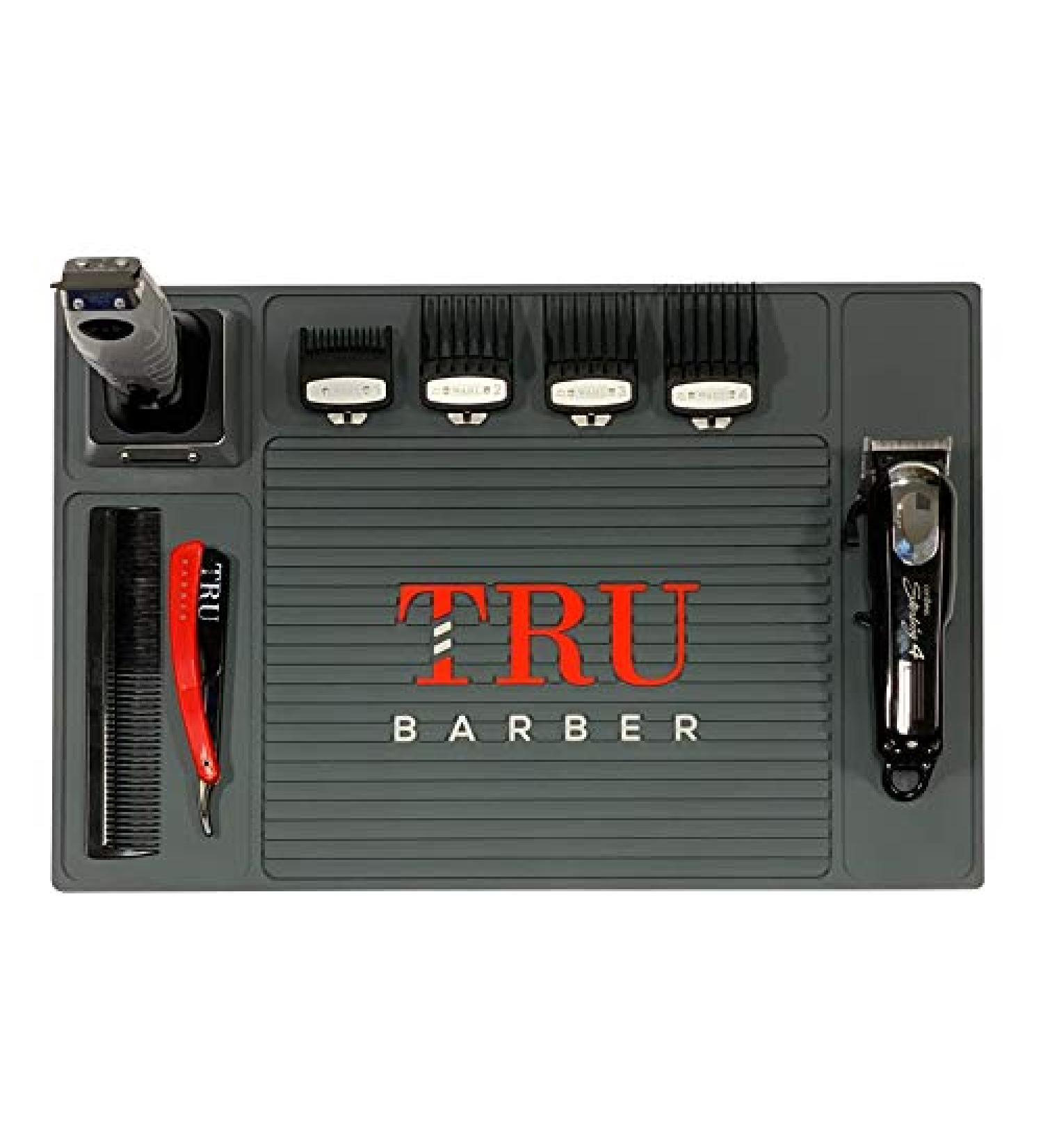 Tru Barber Organizer Mat 48.3 x 33 cm | Flexible Slip-Resistant PVC Mat for Hairdressing & Beauty Salons | Essential Tool Counter Mat for Clippers - Black - Buy Online on GoSupps.com