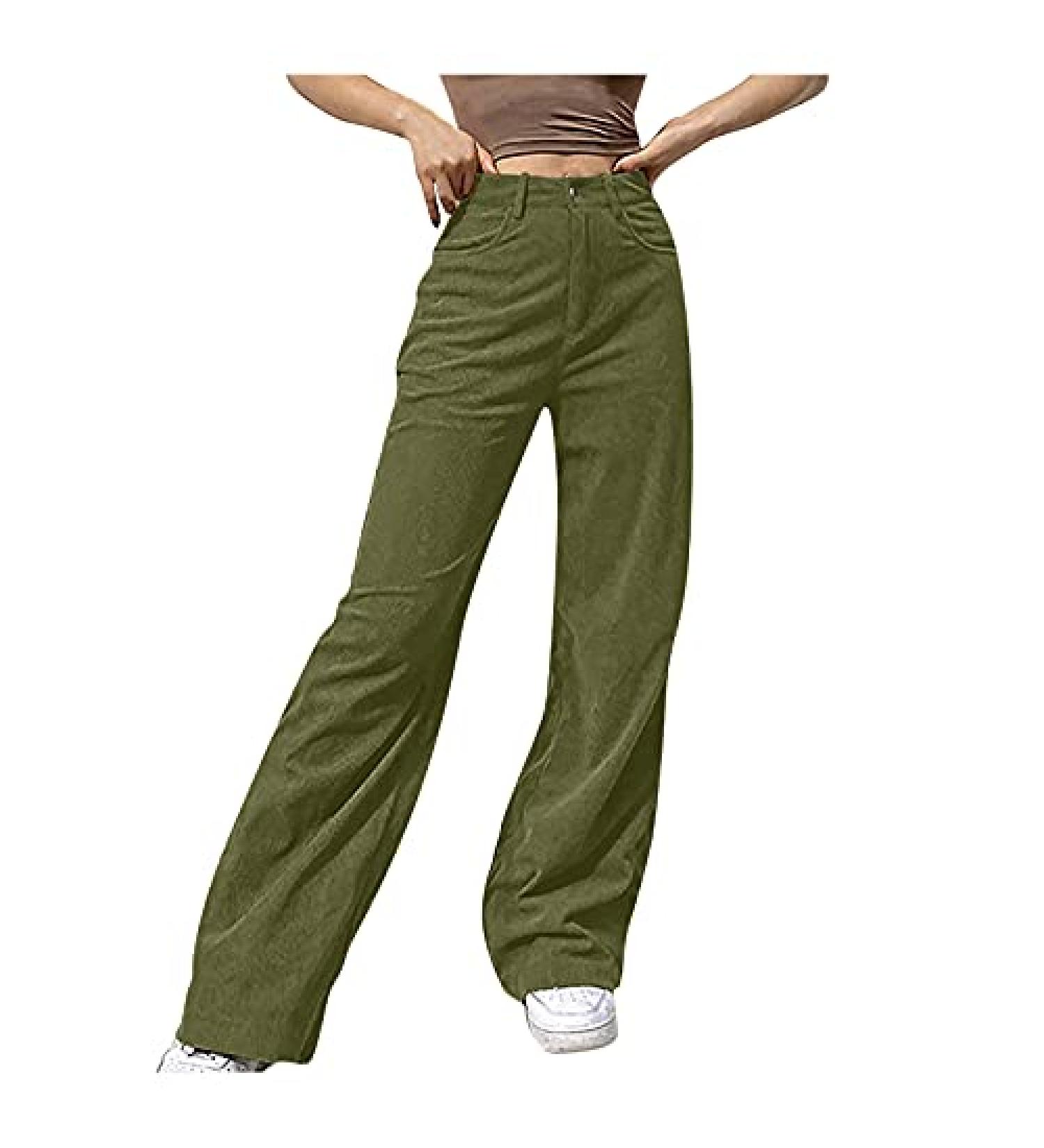 Women's High Waist Corduroy Pants | Vintage Y2K Straight Leg Trousers | A-Green - Buy Online on GoSupps.com