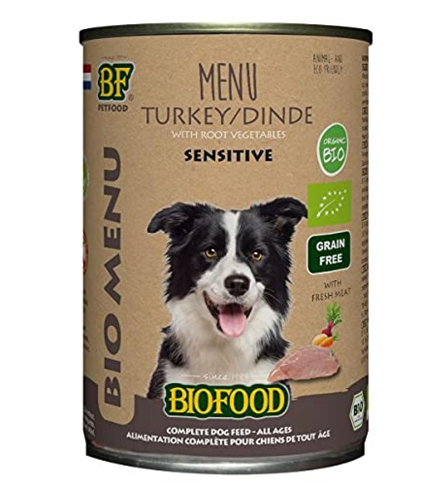 400 gr Biofood organic dog turkey menu canned dog food