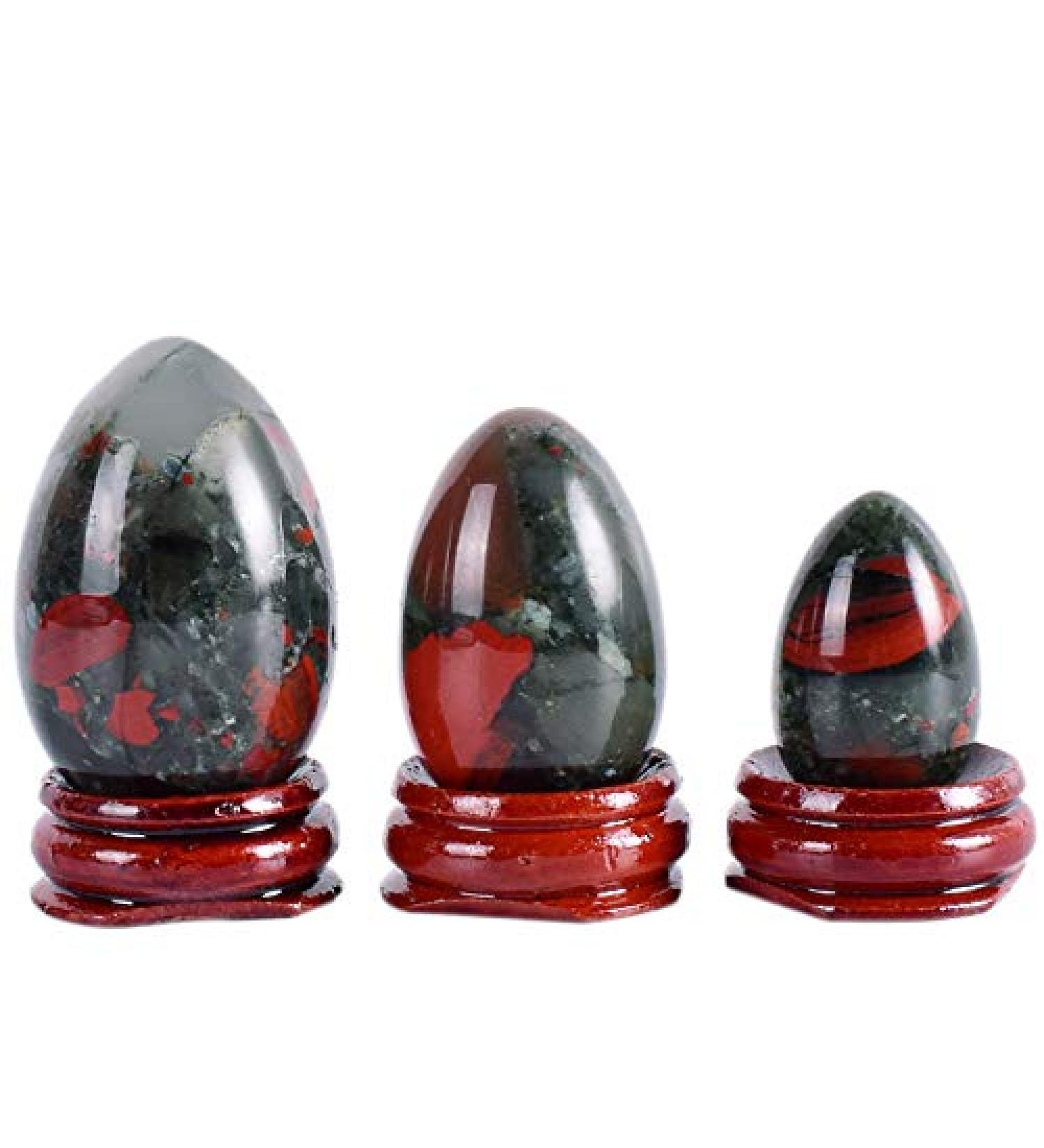 FANGO Yoni Egg - Natural Bloodstone Massage Egg with Wooden Base for Pelvic Floor Exercises - Buy Online on GoSupps.com