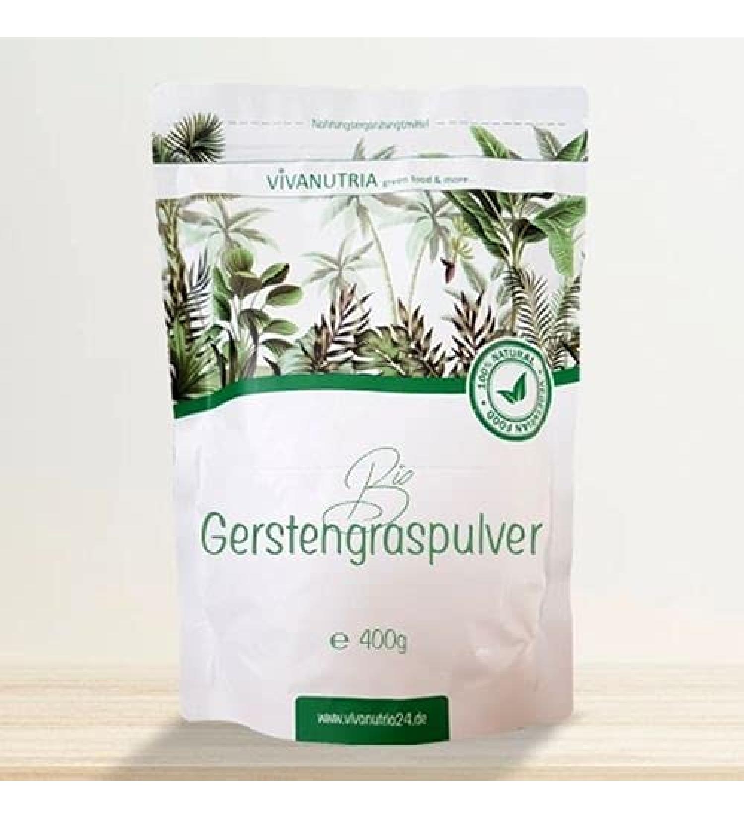 Buy Vivanutria Pure Organic Barley Grass Powder 400g - Raw Food Quality Vegan & Tested Organic with Analysis Certificate - 3-Month Pack from Germany - Buy Online on GoSupps.com