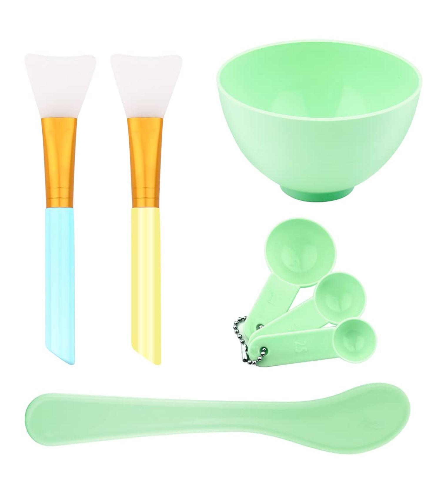 Face Mask Mixing Bowl Set - DIY Facial Mask Mixing Tools with Spatula & Brushes | Pack of 7 - Green - Buy Online on GoSupps.com