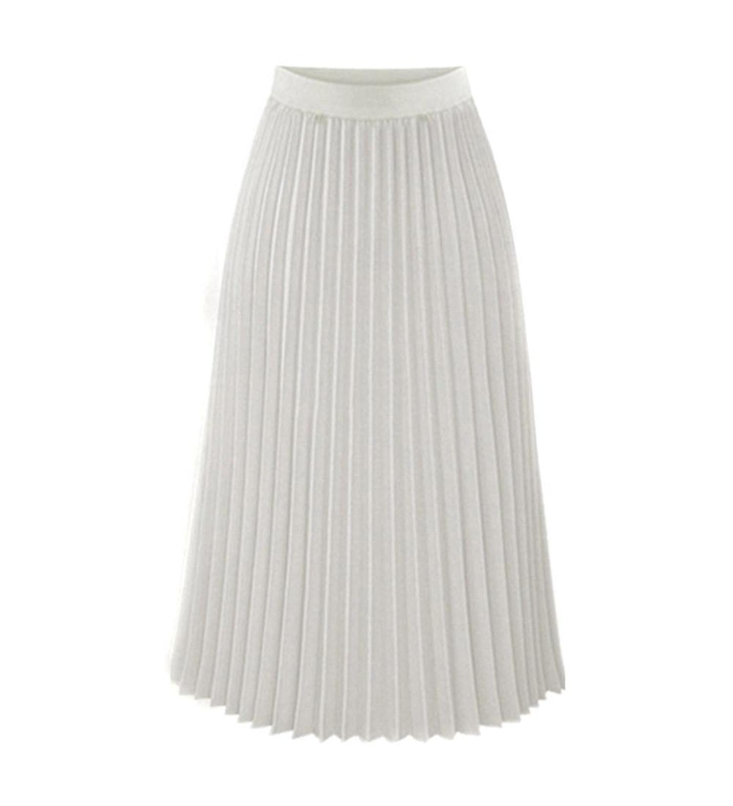 Sanahy Women's White Pleated Midi Skirt - High Waist Swing Boho A-line Chiffon Skirt - Buy Online on GoSupps.com