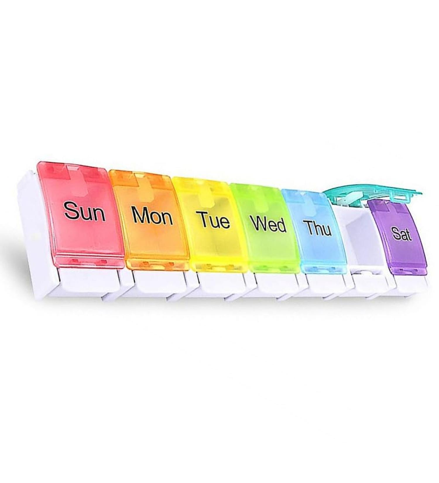Weekly Pill Box Organizer - 7 Day Medication Organizer with Easy Open Button - BPA Free Travel Pill Box for Vitamins & Supplements - Buy Online on GoSupps.com
