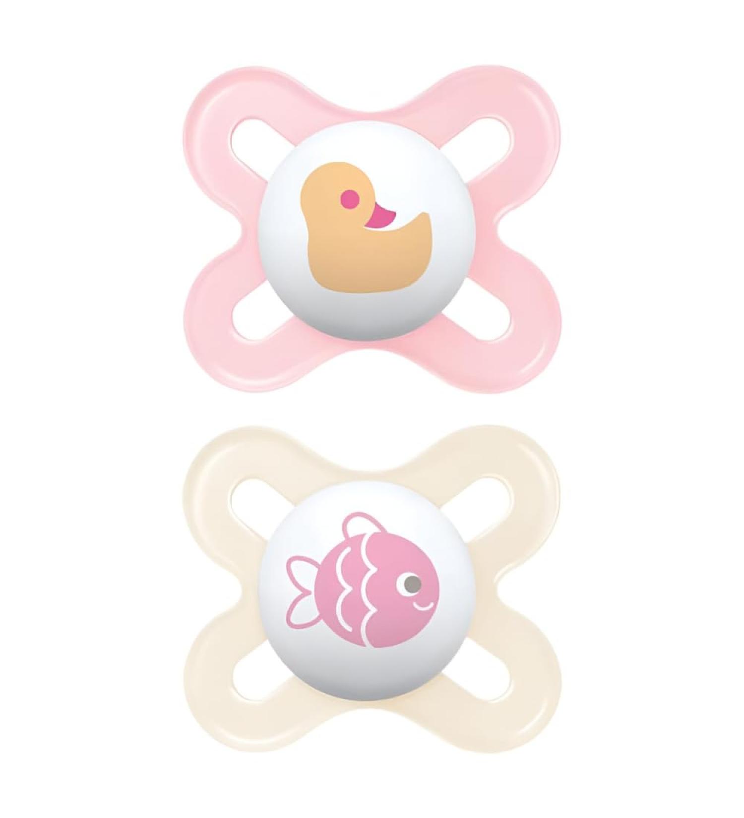 MAM Original Start NANO Pacifiers Set of 2 | Size 0-2 Months | Natural Rubber Teat | Organic Round | Pink | Ideal for Newborns - Buy Online on GoSupps.com