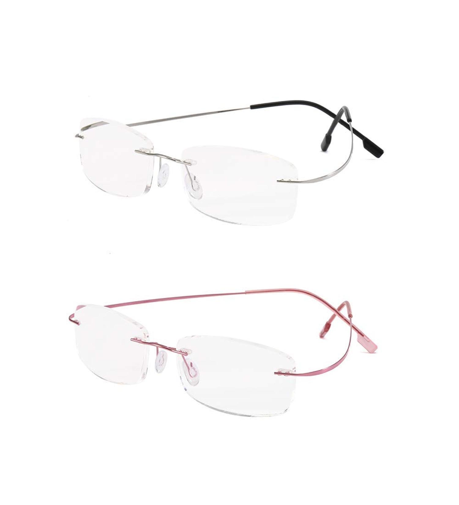 Shop Rimless Titanium Reading Glasses +2.0 for Men & Women - Ultra-Lightweight Silver & Pink Colors - Buy Online on GoSupps.com