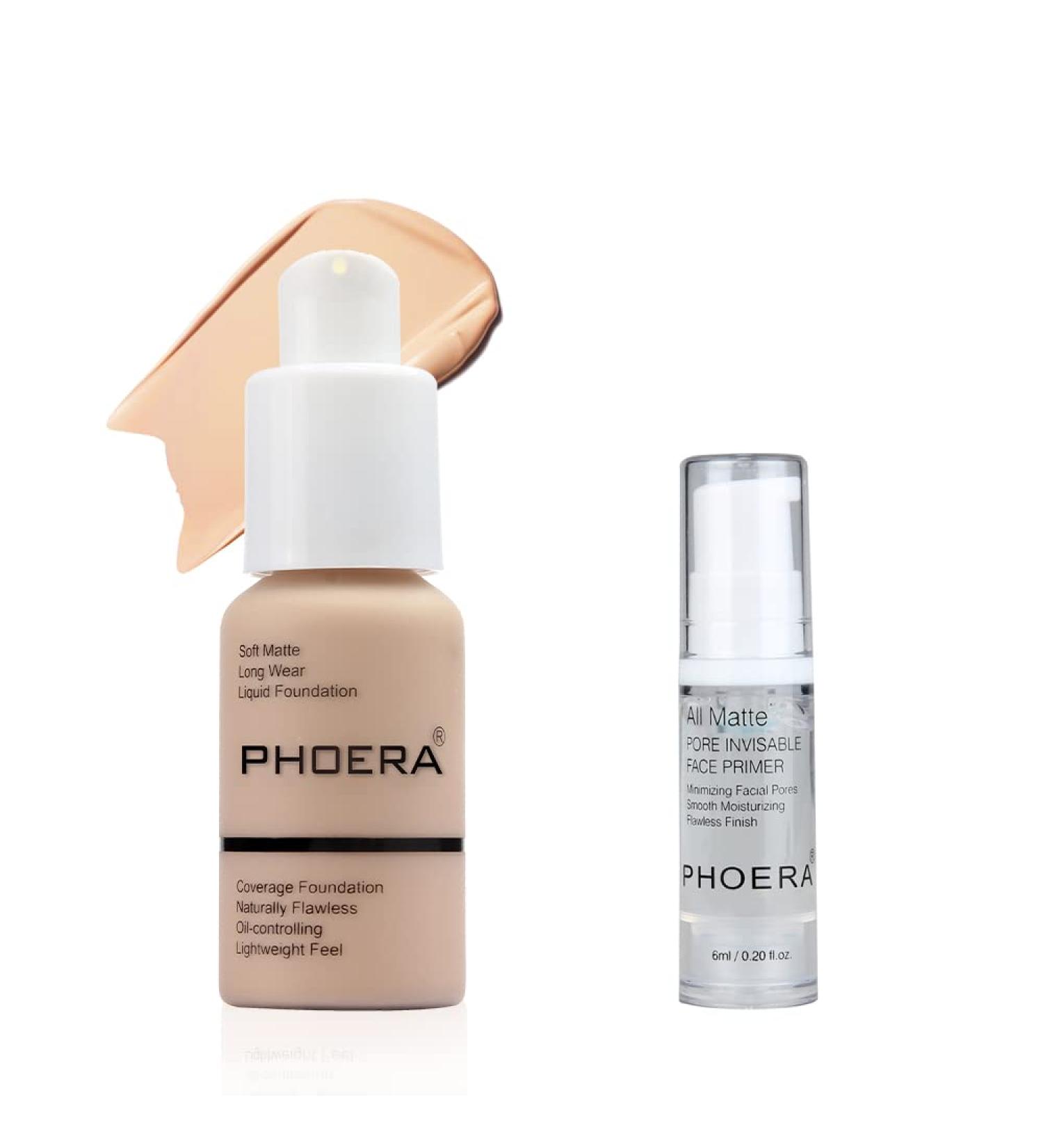 Phoera Full Coverage Foundation Soft Matte Oil Control Concealer 30ml, 24HR Long Lasting, with Makeup Primer for Flawless Finish - 102 Nude & Primer - Buy Online on GoSupps.com