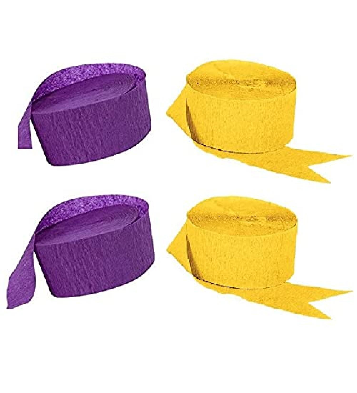 Purple and Gold Yellow Crepe Paper Streamers (2 Purple + 2 Gold Yellow)