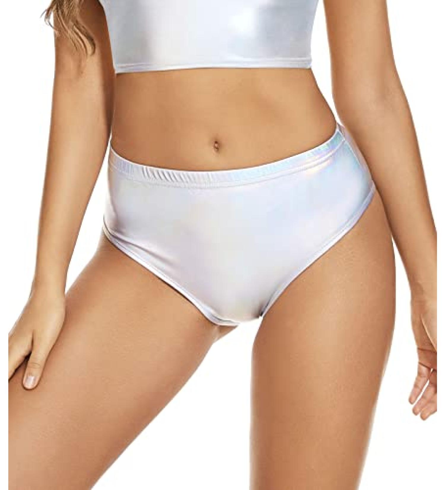 Vinaderhom Women's Metallic High Waisted Booty Shorts - Silver | Rave Dance Bottoms - Buy Online on GoSupps.com