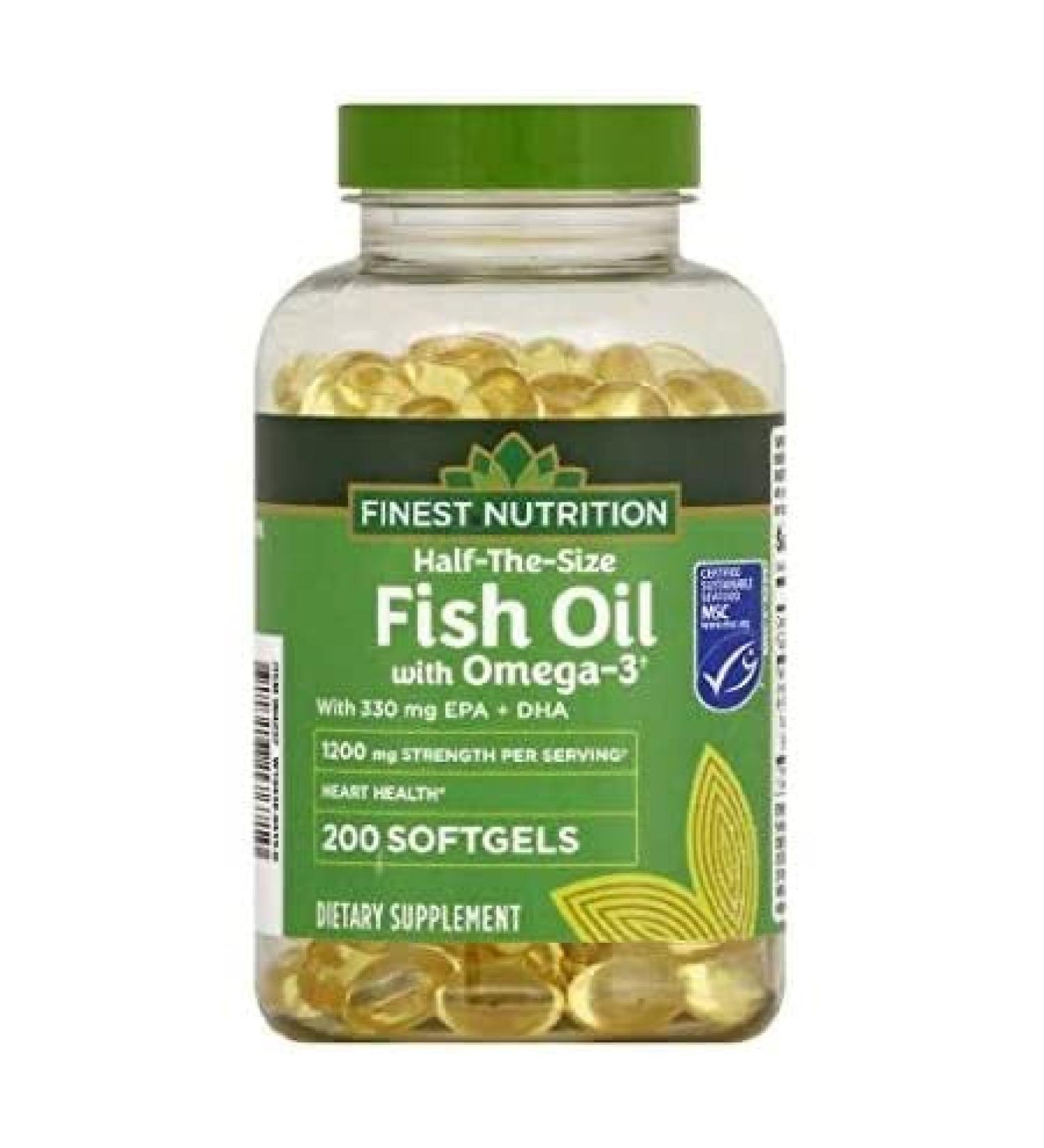 MSNOR Finest Nutrition Half-The-Size Fish Oil 1200 mg Softgels 200.0 ea x 2 Pack