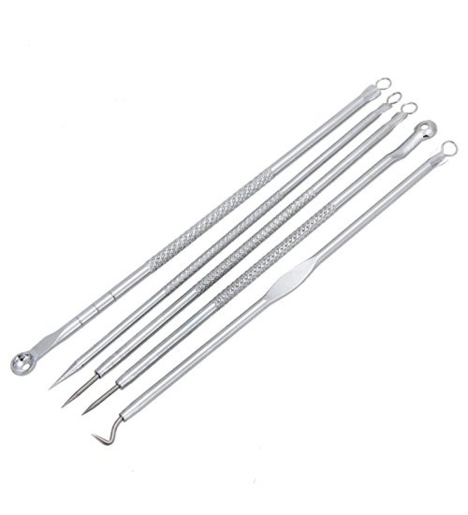 5pcs/set Acne Needle Tweezers Blackhead Pimples Removal Pointed Bend Face Skin Care Tools Comedone Acne Extractor - Silver - Buy Online on GoSupps.com