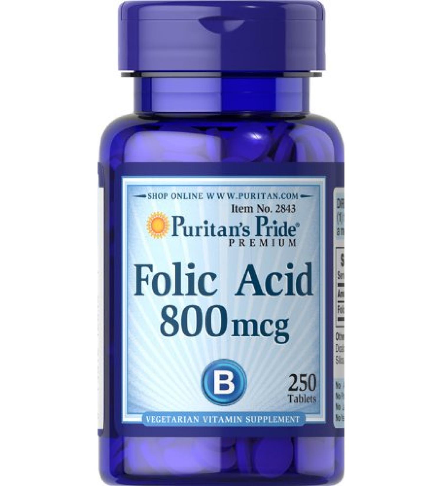 Puritan's Pride Folic Acid 800 mcg - Essential Vitamin for Health Support - Buy Online on GoSupps.com