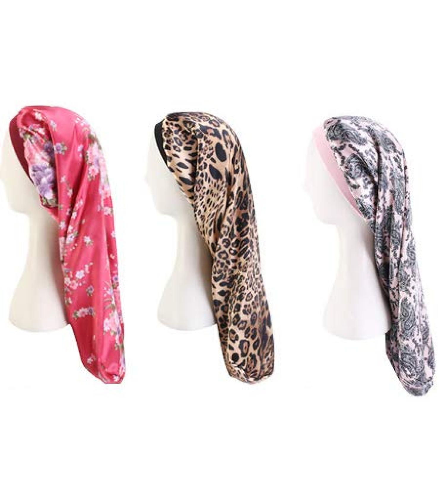 6PCS Large Satin Bonnet Sleep Caps for Women - Soft Elastic Wide Band Sleep Cap & Hat Head Cover - D-long Printed - Buy Online on GoSupps.com