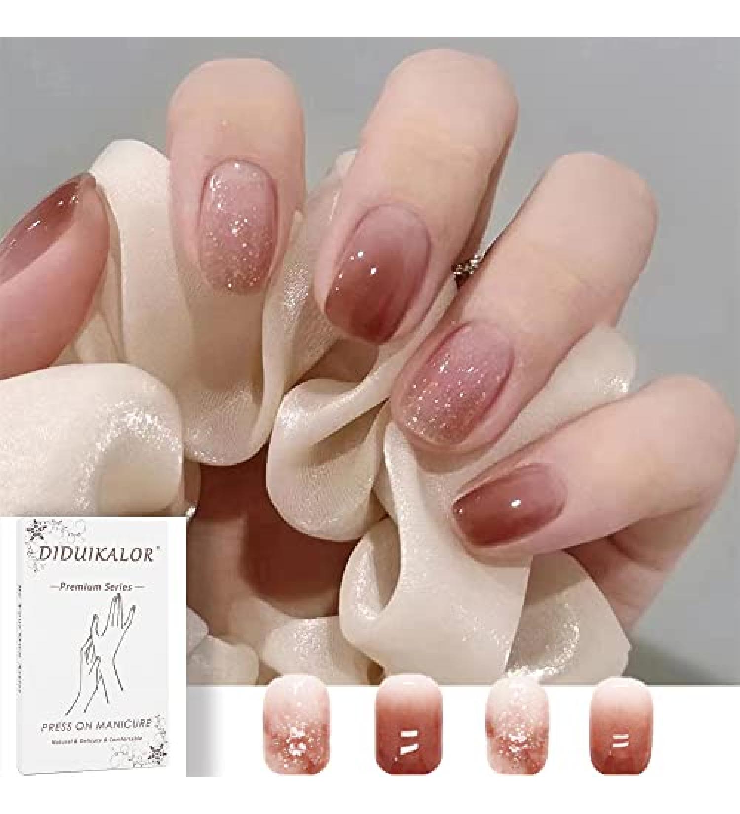 Red Brown Gradient Square Press on Nails - Acrylic Glossy Finish - Full Cover False Nails for Women | R578 - Buy Online on GoSupps.com
