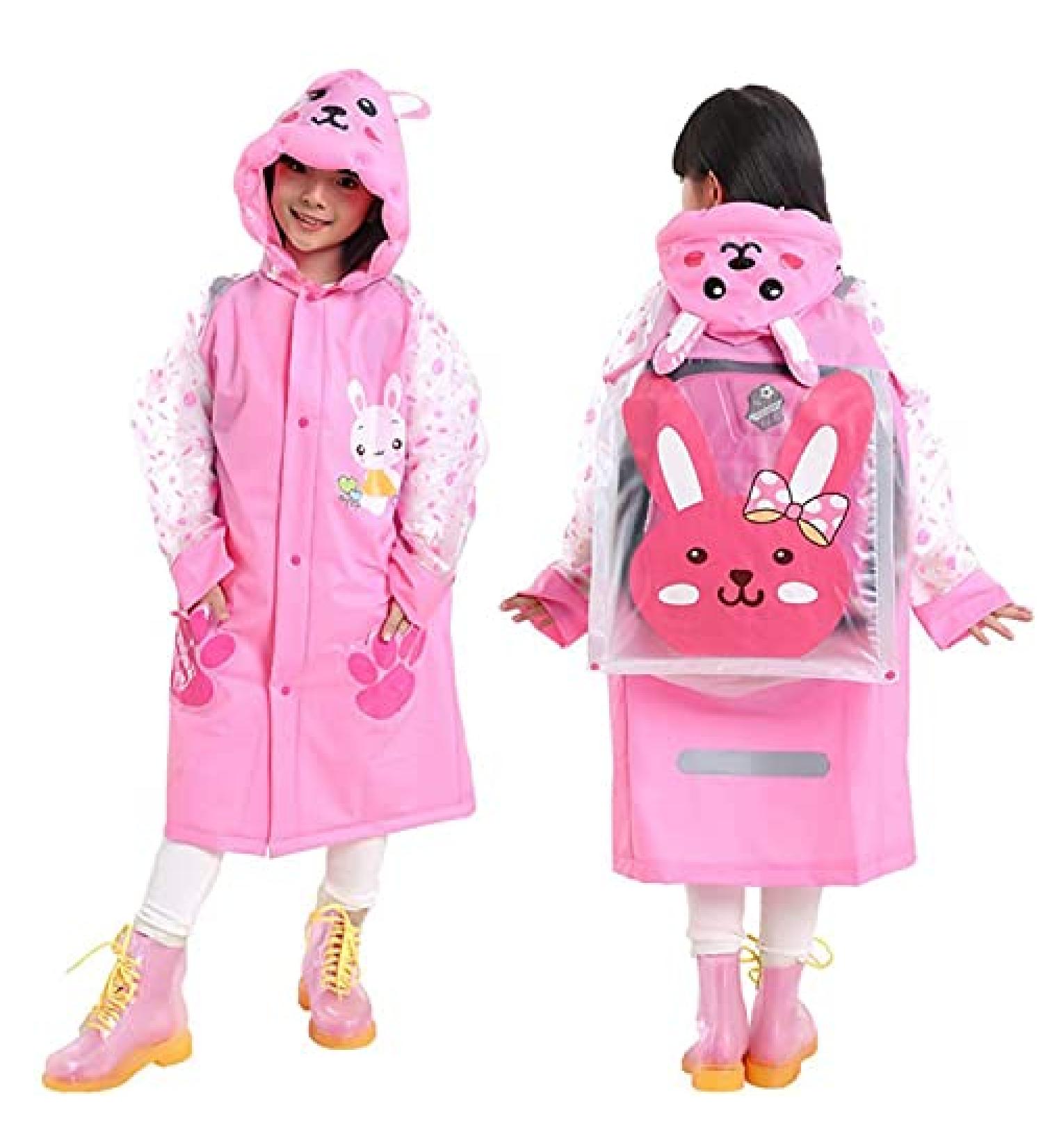QTECLOR Kids Raincoat Jacket Age 6-13 | Cartoon Rain Poncho with School Bag Cover - Buy Online on GoSupps.com