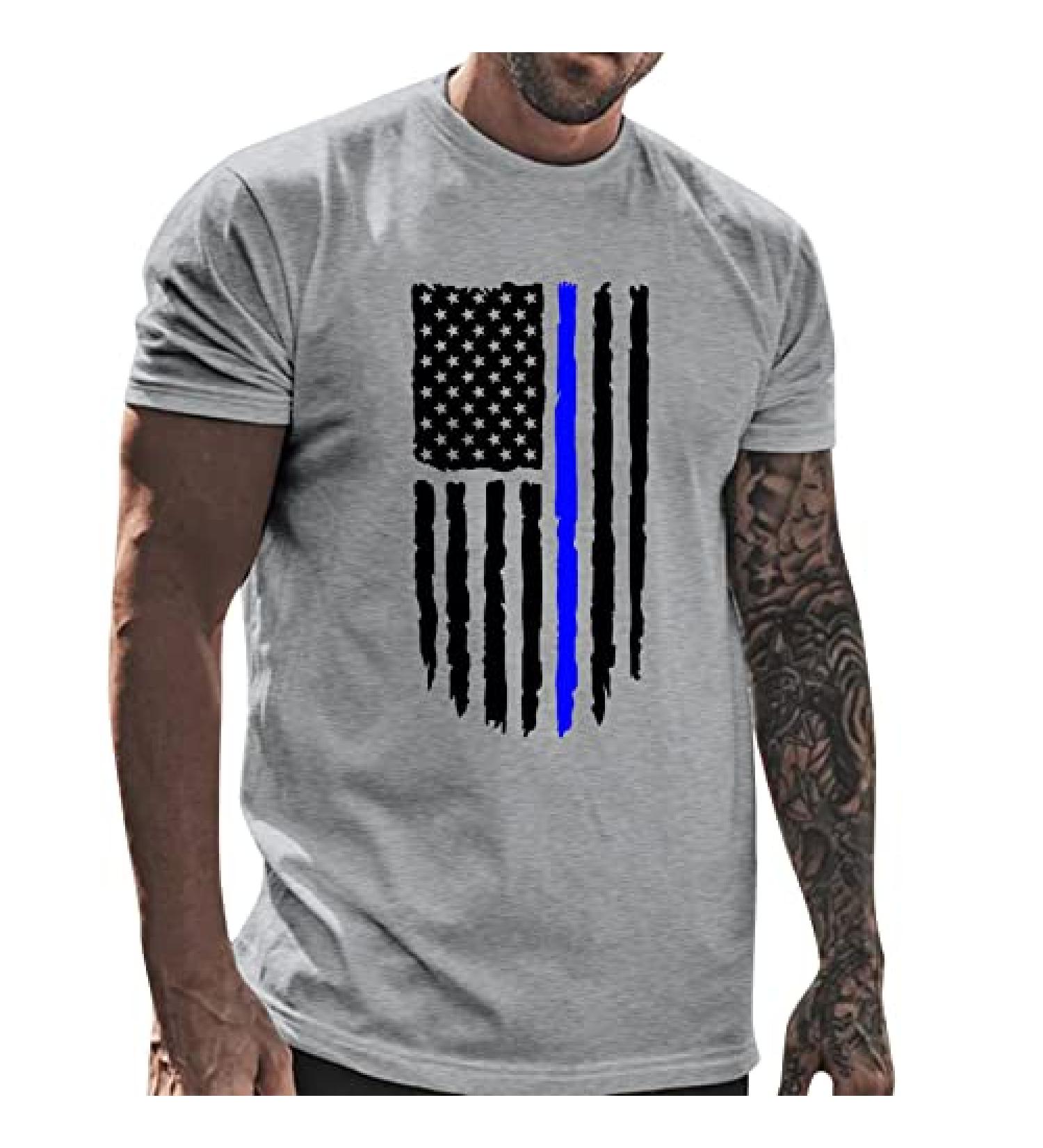 4th of July Gym Workout American Flag T-Shirt | Patriotic Letter Graphic Print | Distressed US Stars & Stripes | Small Grey - Buy Online on GoSupps.com